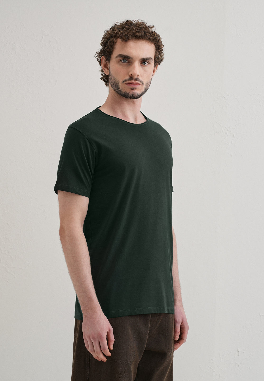 Pine Green Plain Crew neck T-shirt