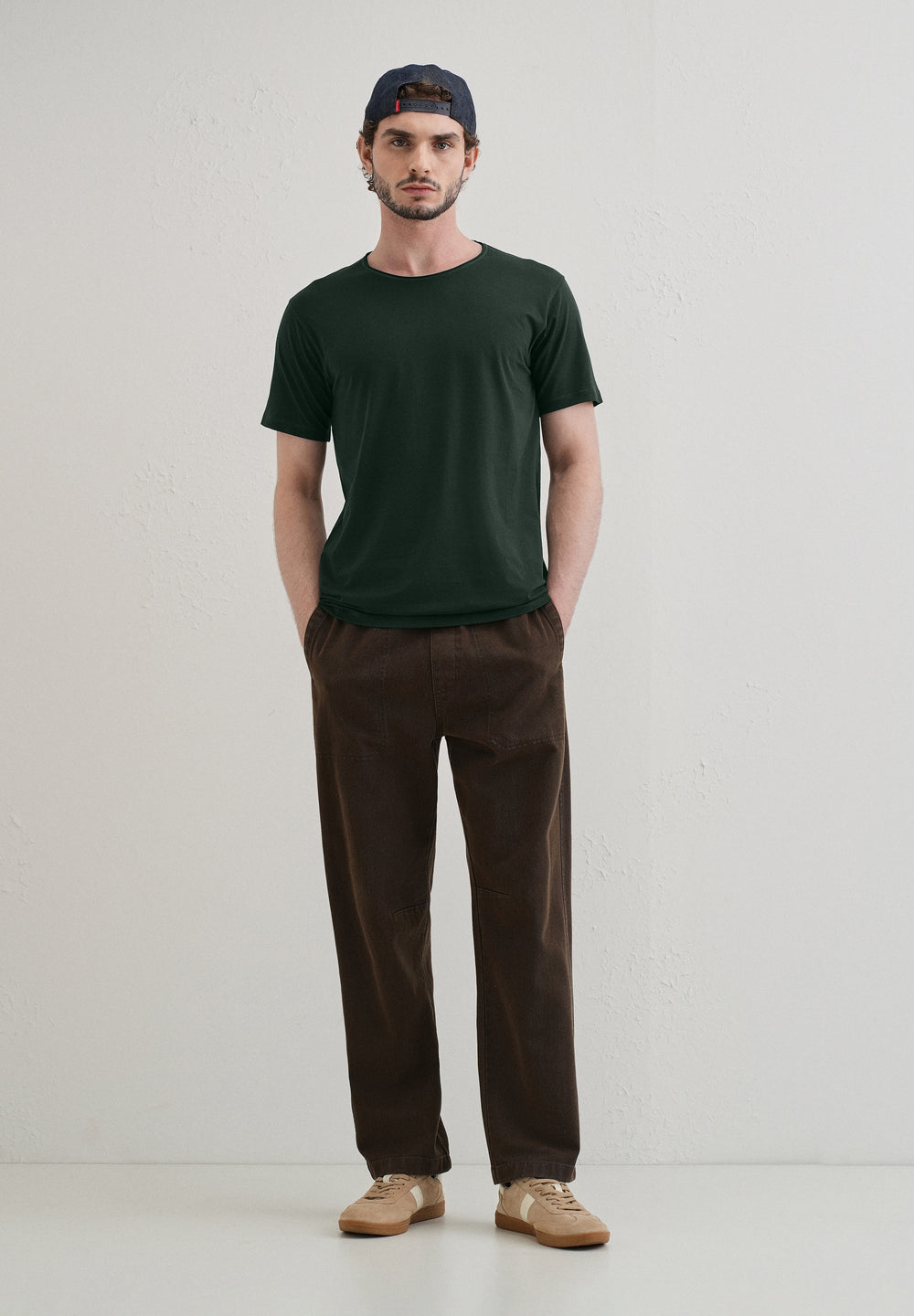Pine Green Plain Crew neck T-shirt