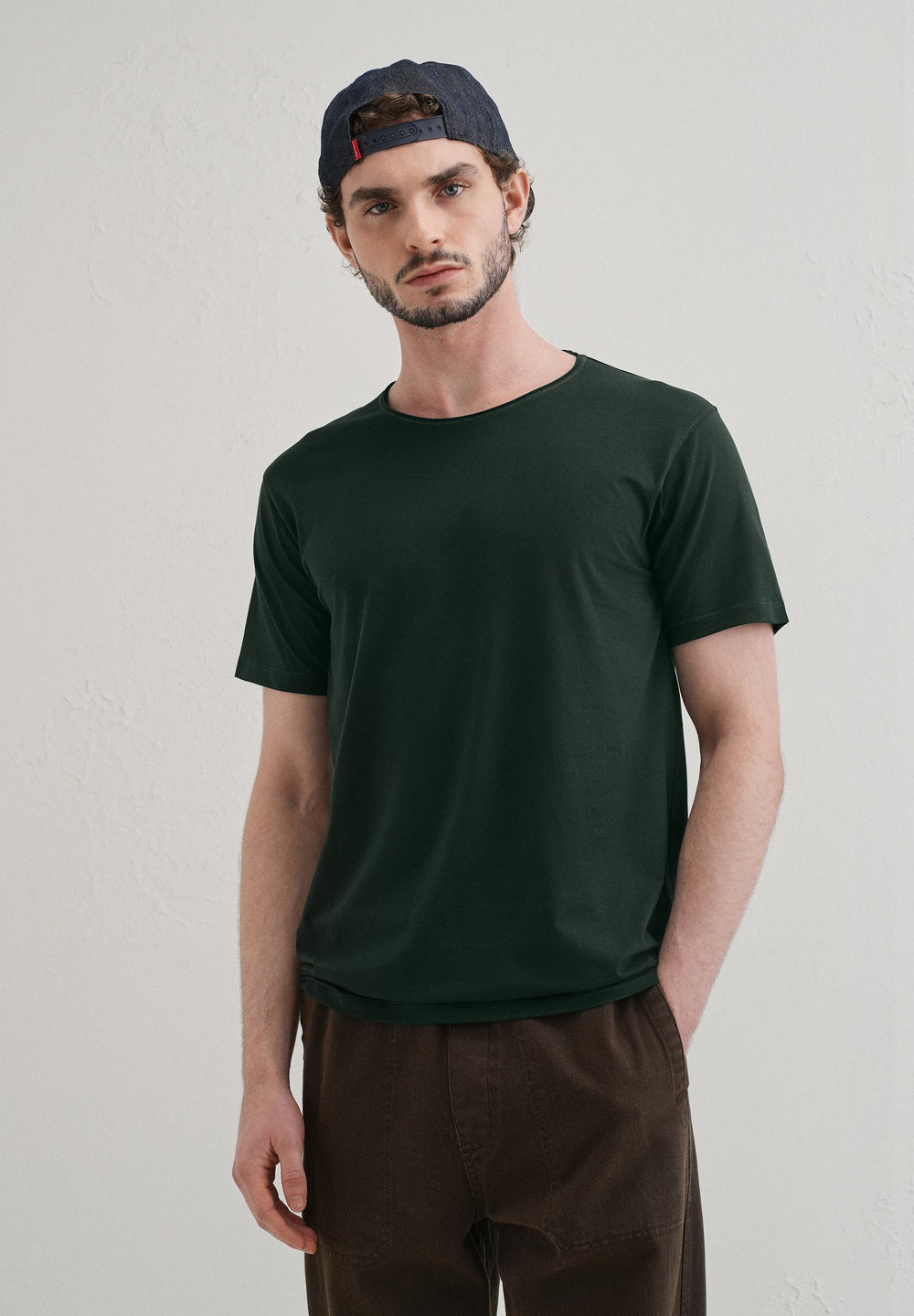 Pine Green Plain Crew neck T-shirt