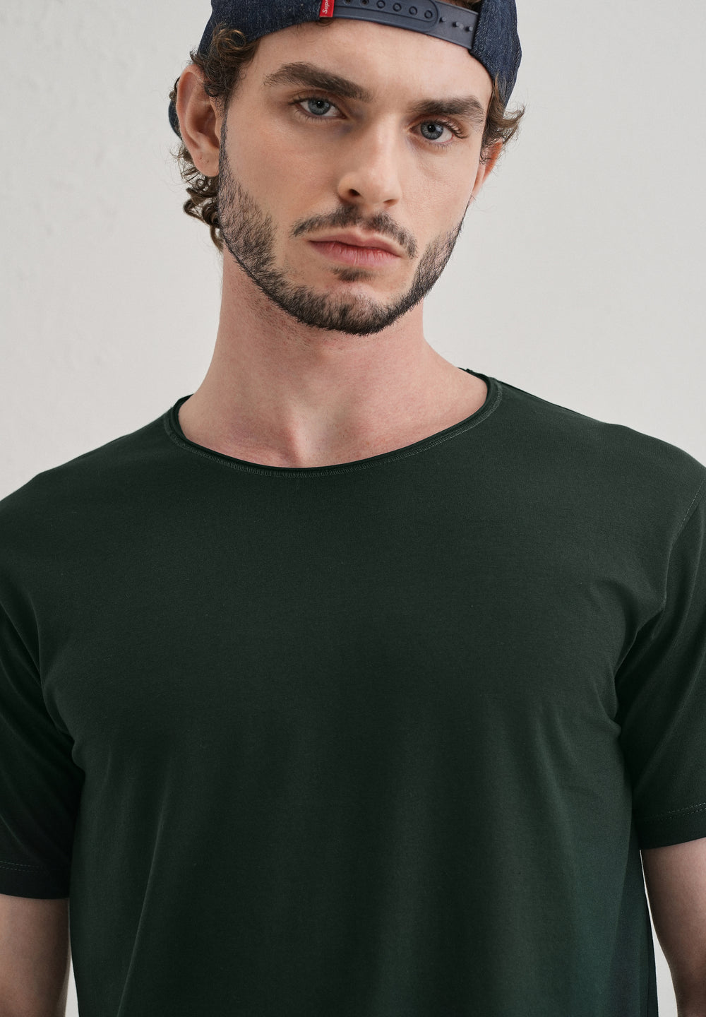 Pine Green Plain Crew neck T-shirt