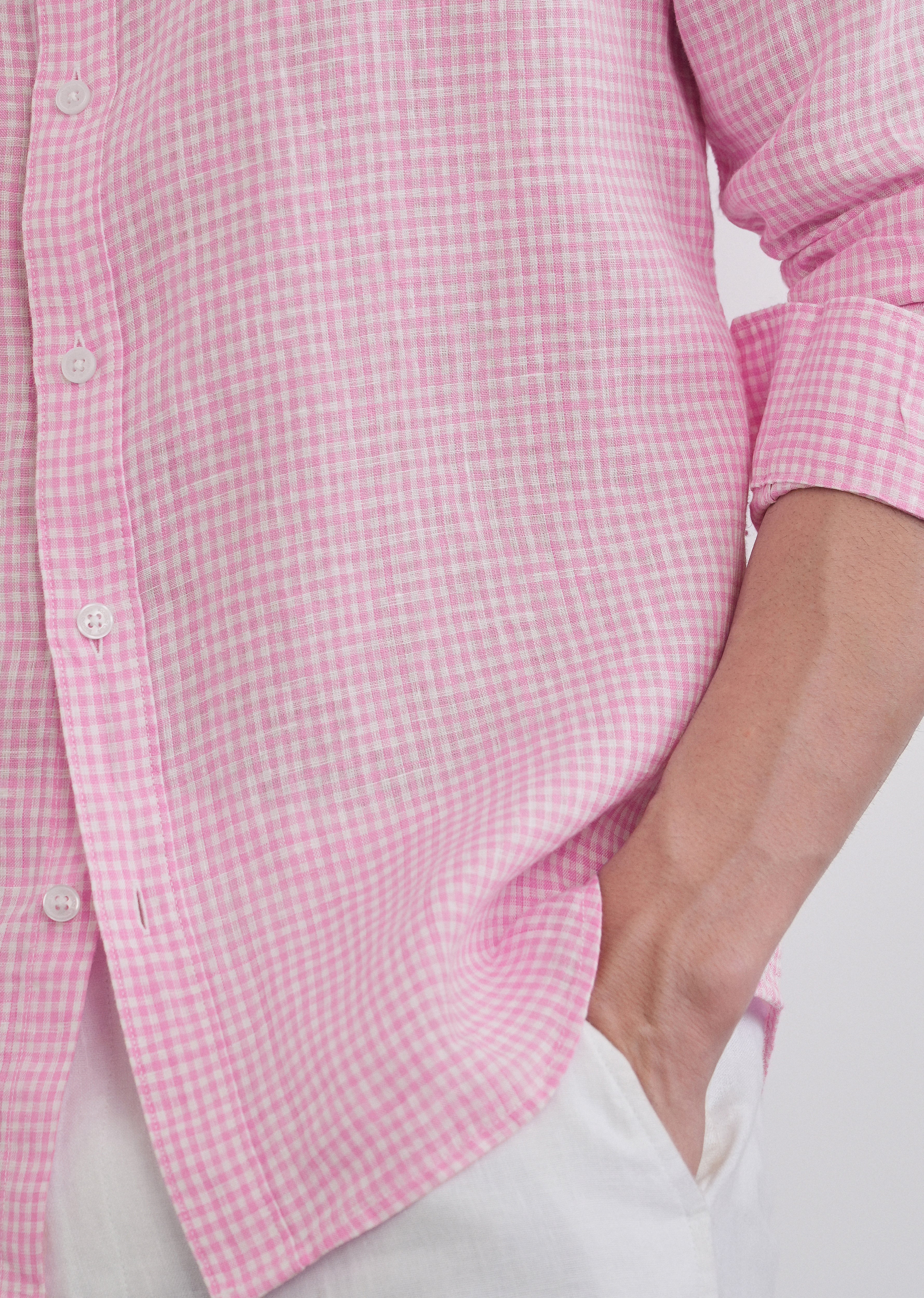 Pink 100% Pure Linen Gingham Check Shirt