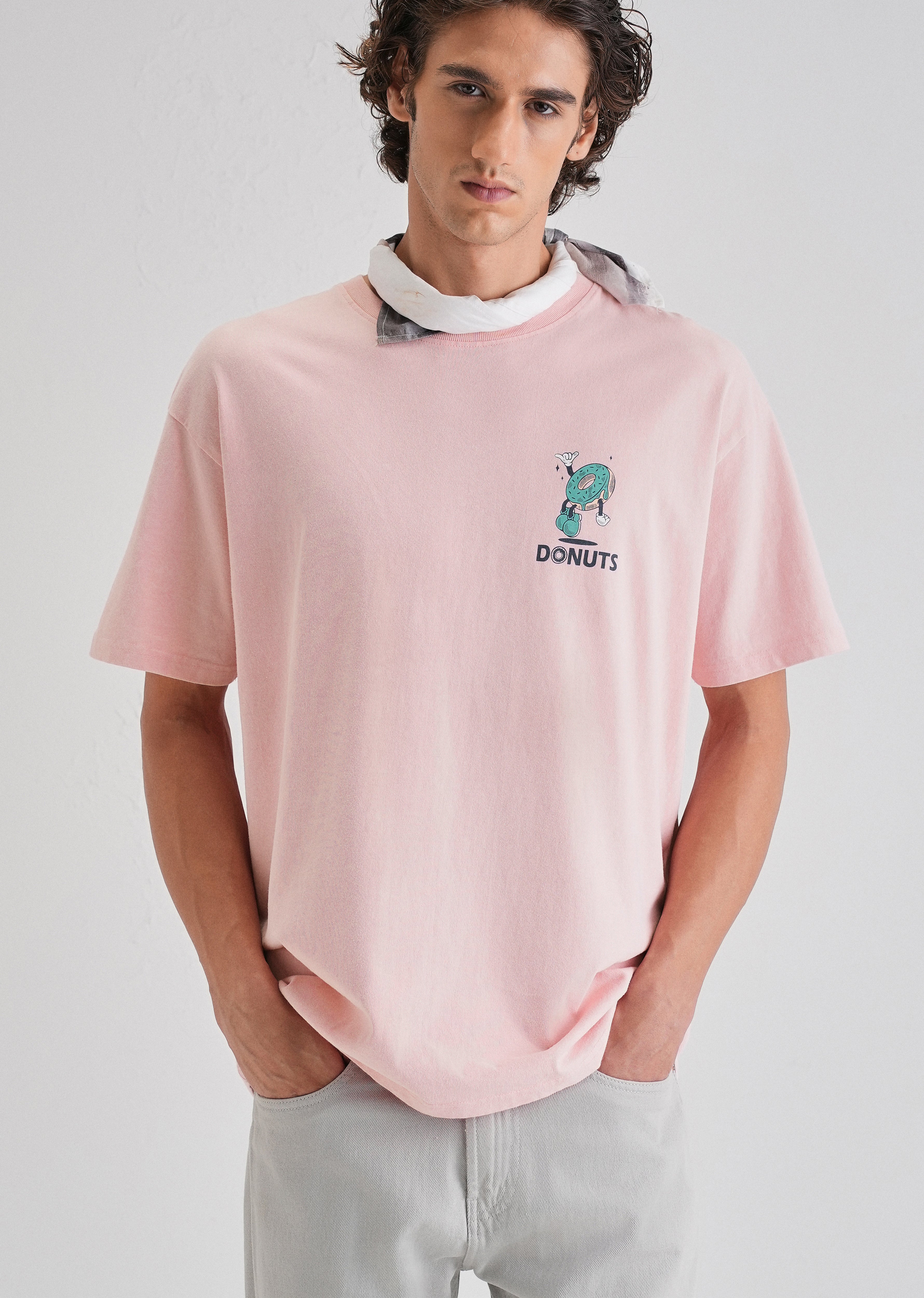 Pink Back Graphic Printed Oversized T-shirt