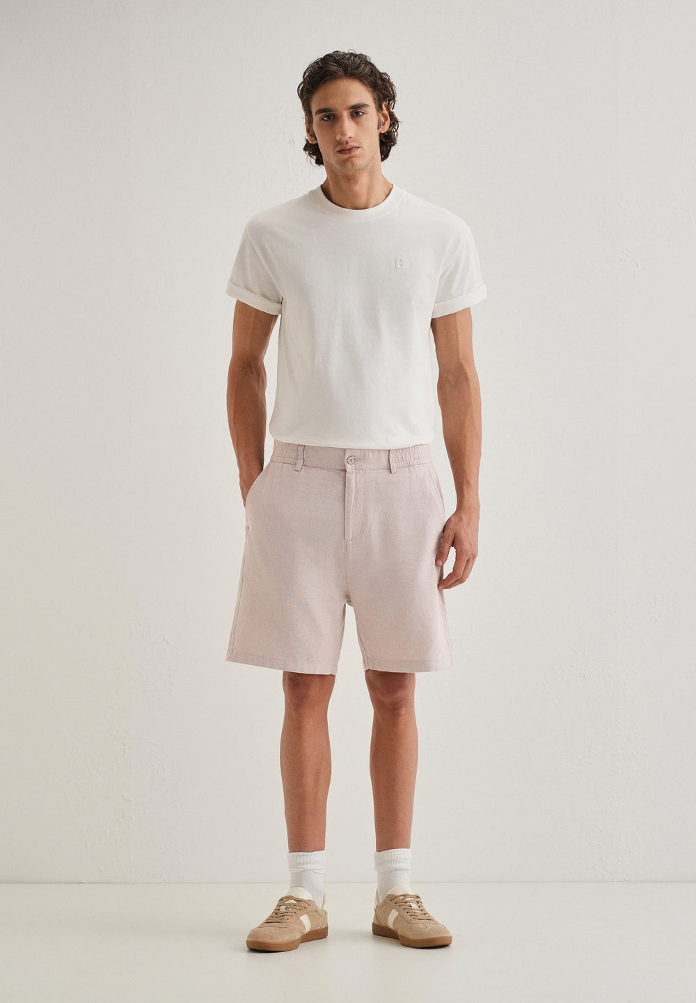 Pink Beige Linen Shorts