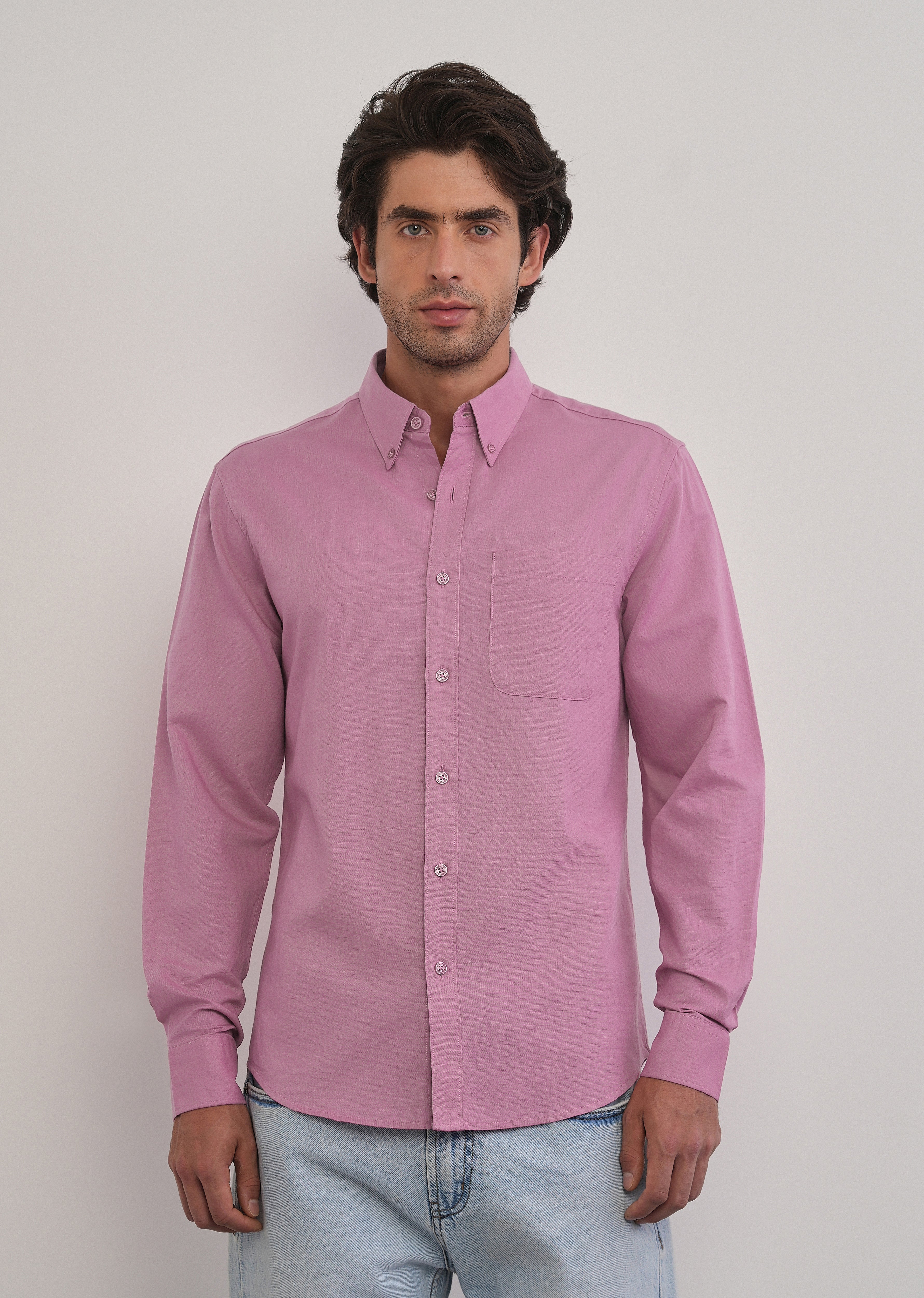 Pink Cotton Linen Plain Shirt
