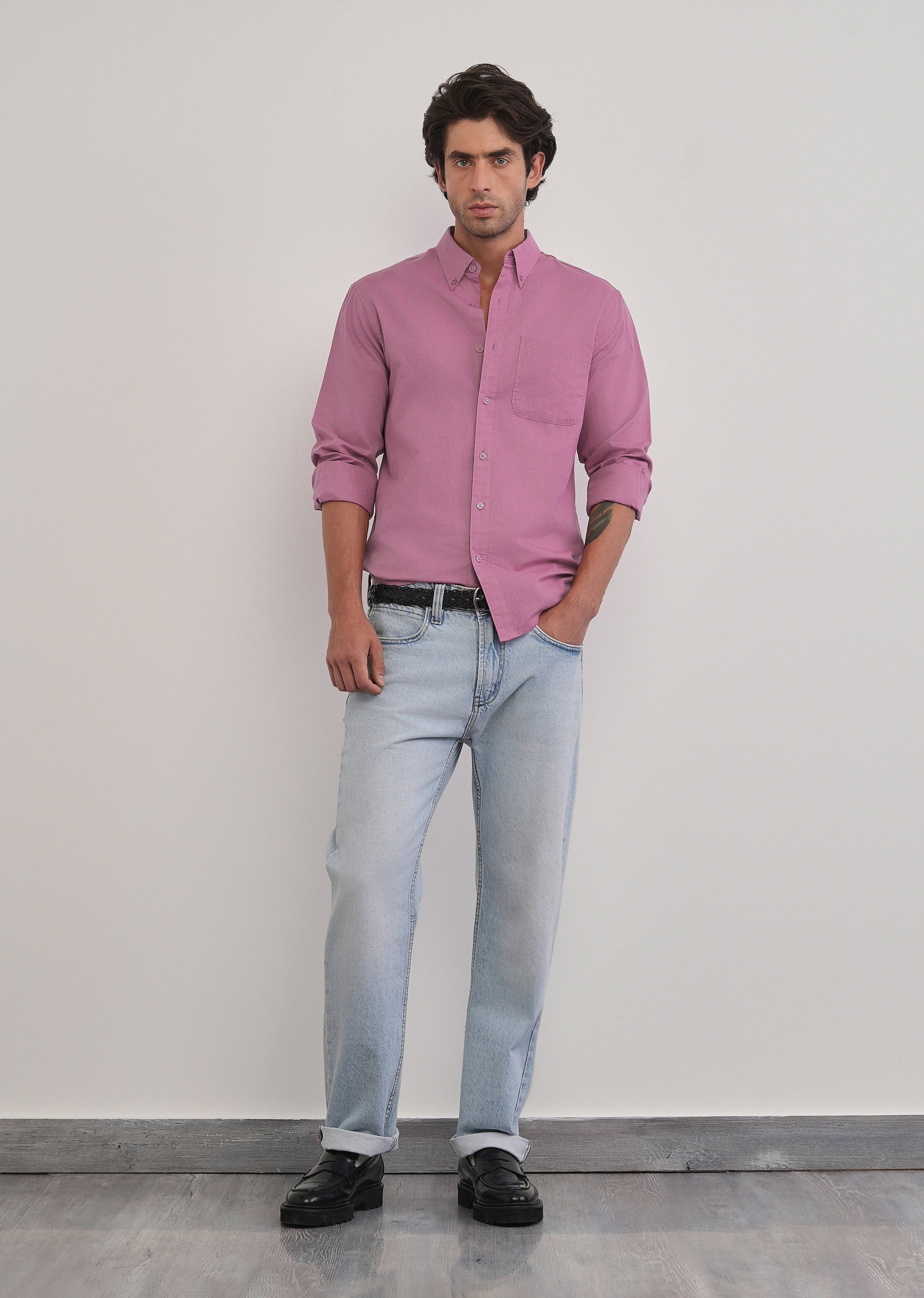 Pink Cotton Linen Plain Shirt