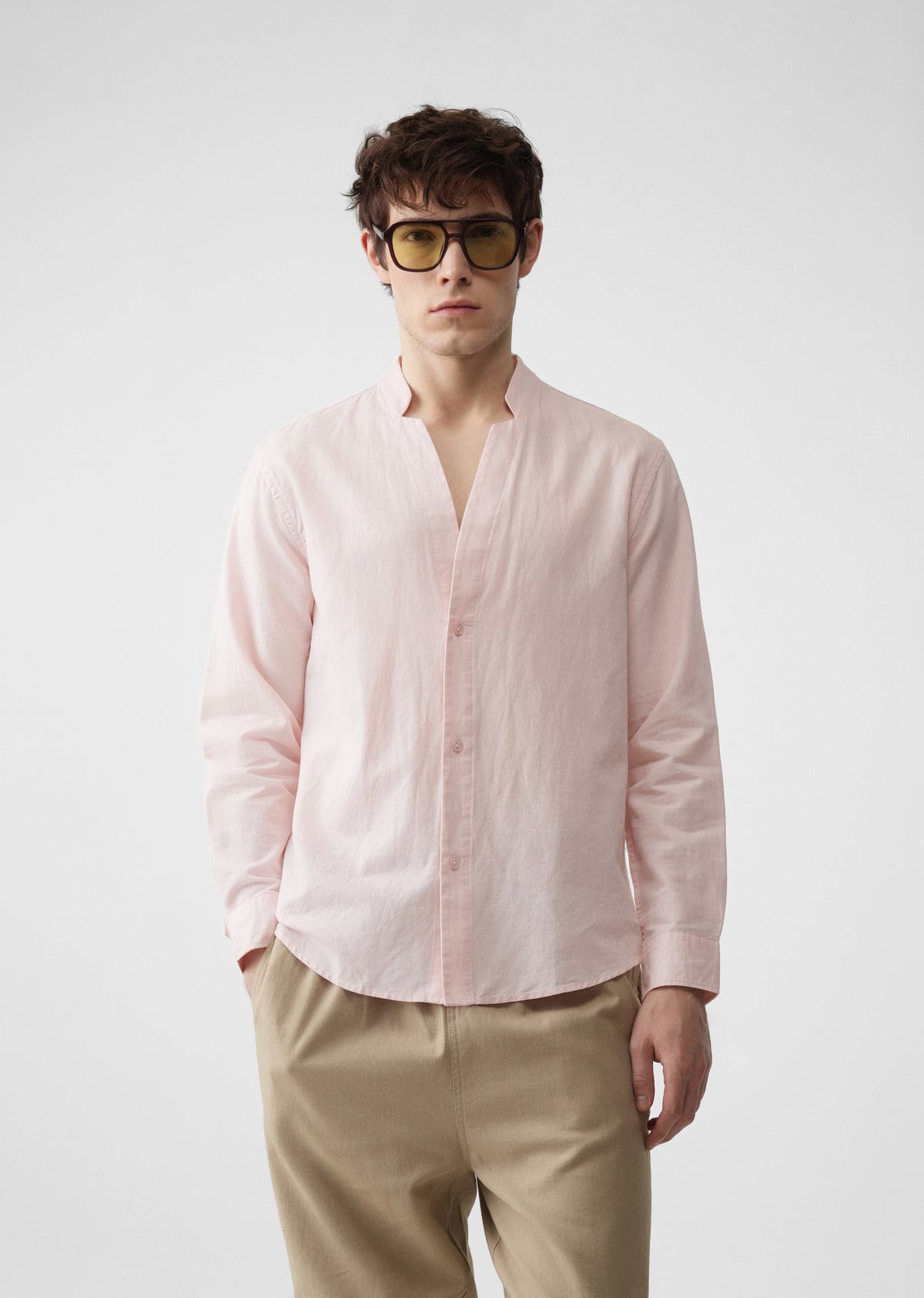 Pink Star Collar Cotton Linen Shirt