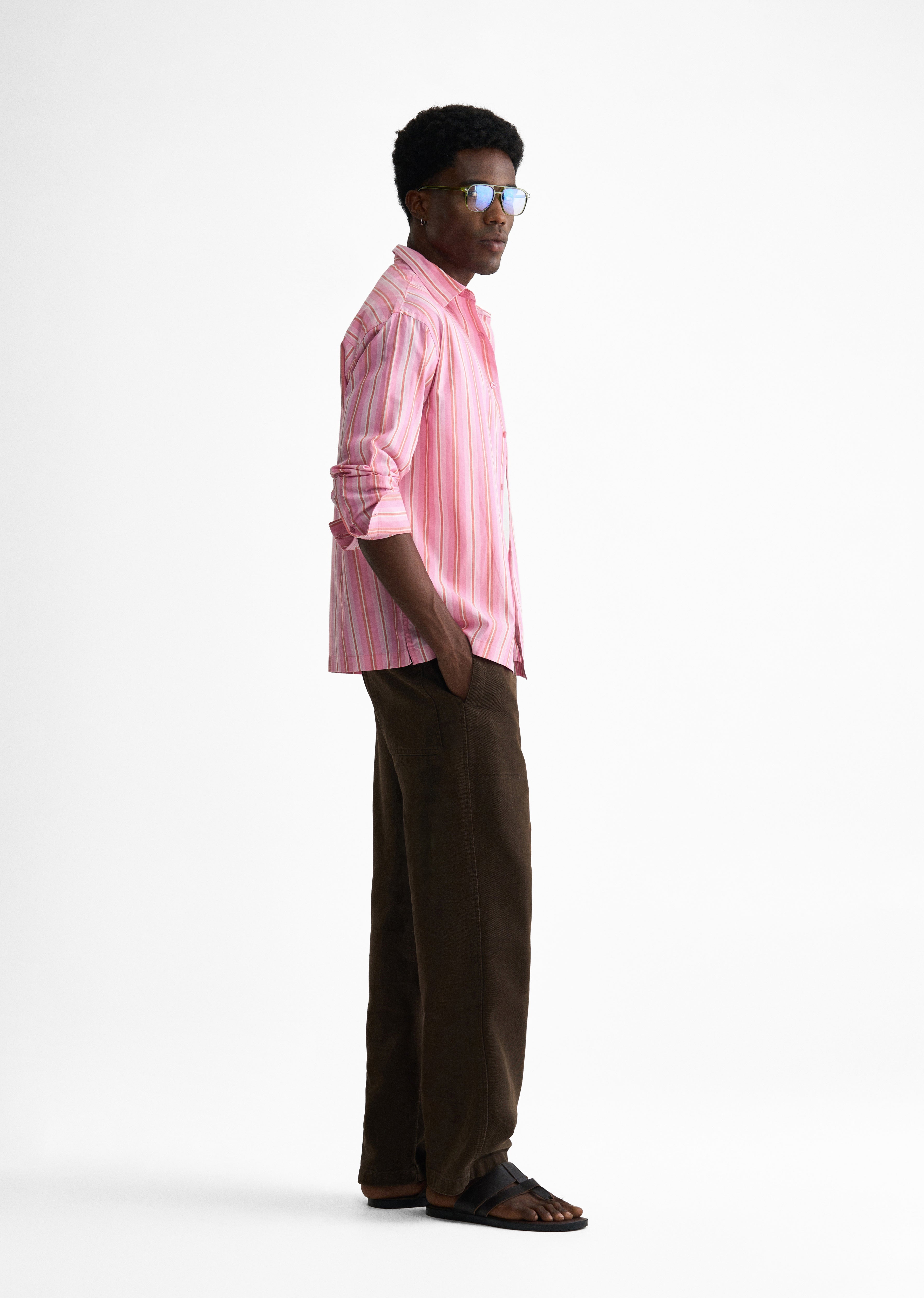 Pink Cotton Striped Boxy Shirt
