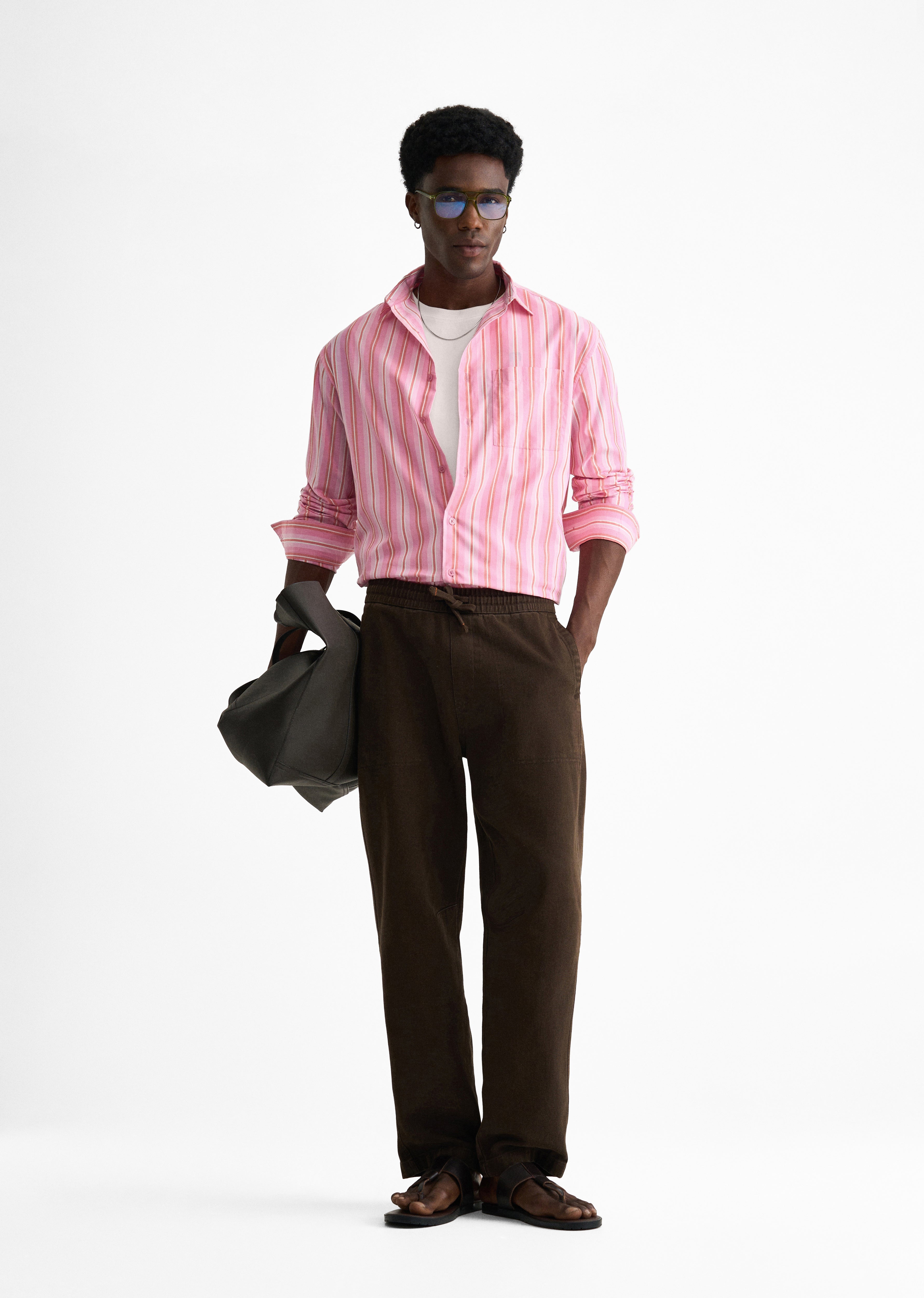 Pink Cotton Striped Boxy Shirt