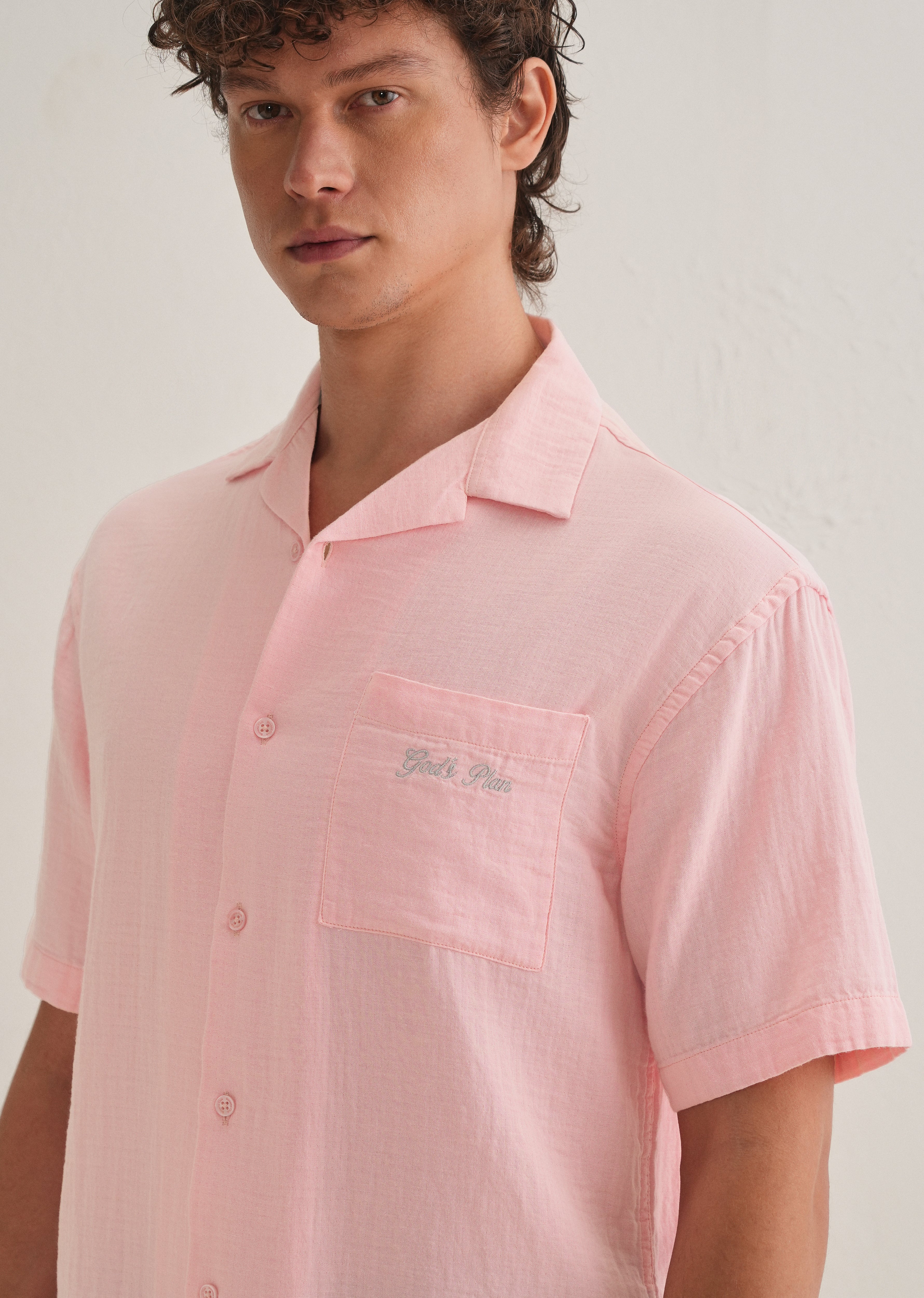 Pink Embroidered Double Cloth Cotton Shirt