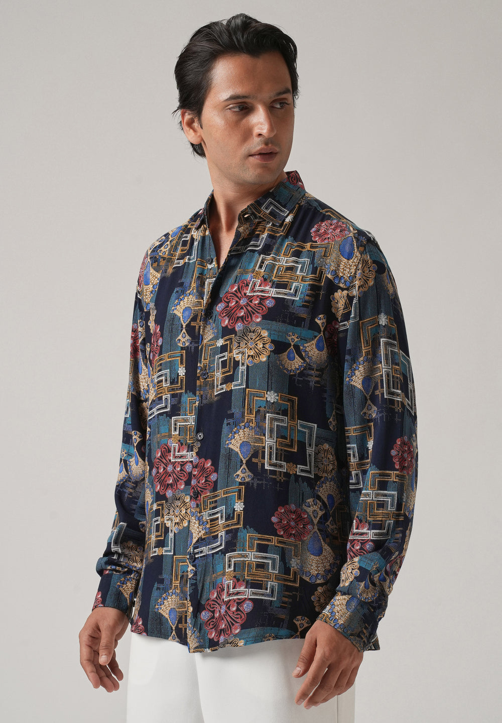 Pink Flora Grid Print Feather Shirt