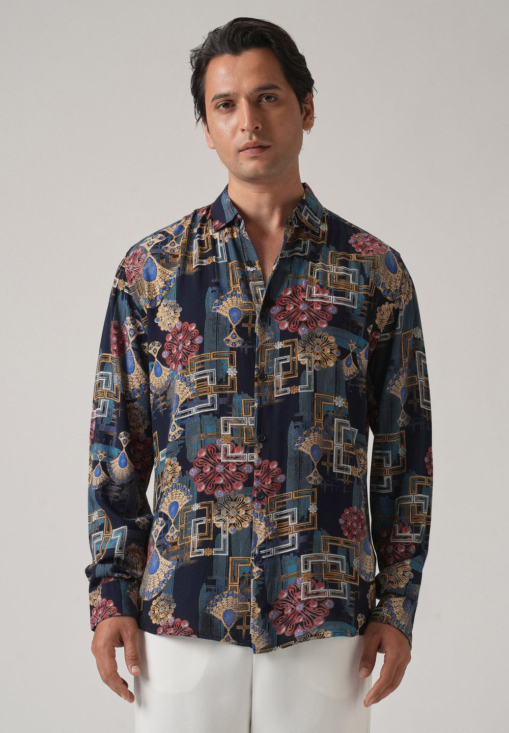 Pink Flora Grid Print Feather Shirt