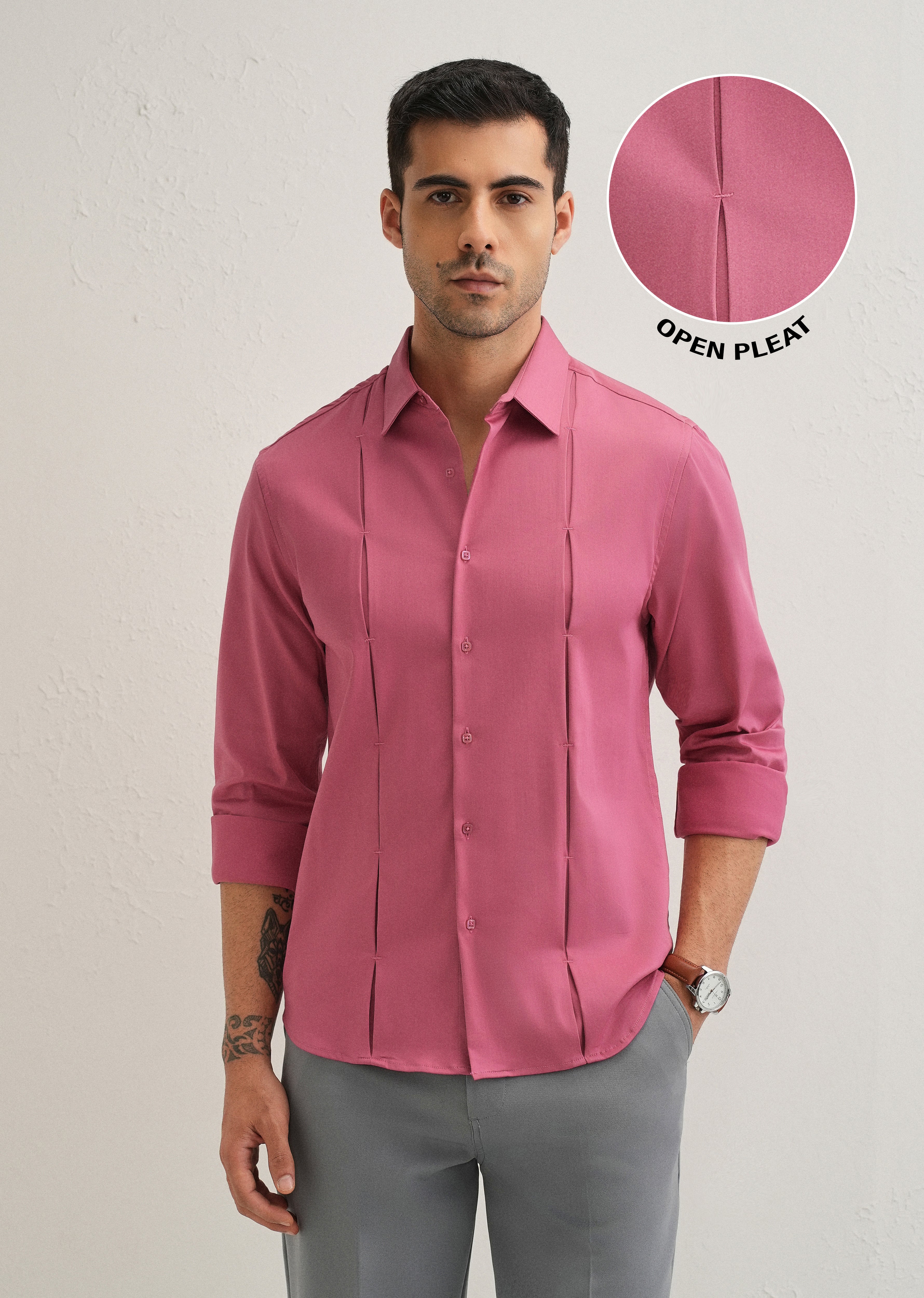 Pink Front Panel Open Pleat Shirt