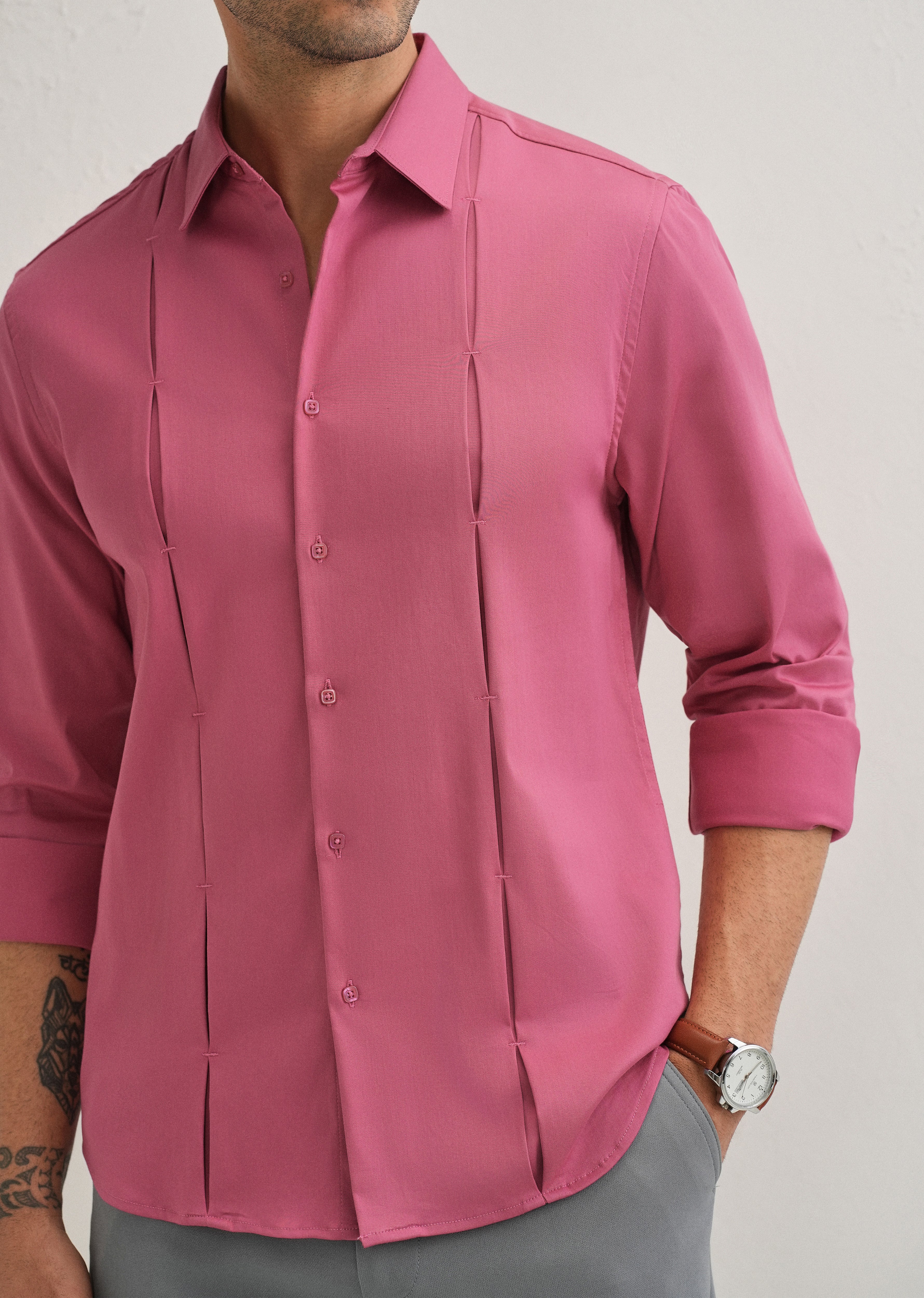 Pink Front Panel Open Pleat Shirt