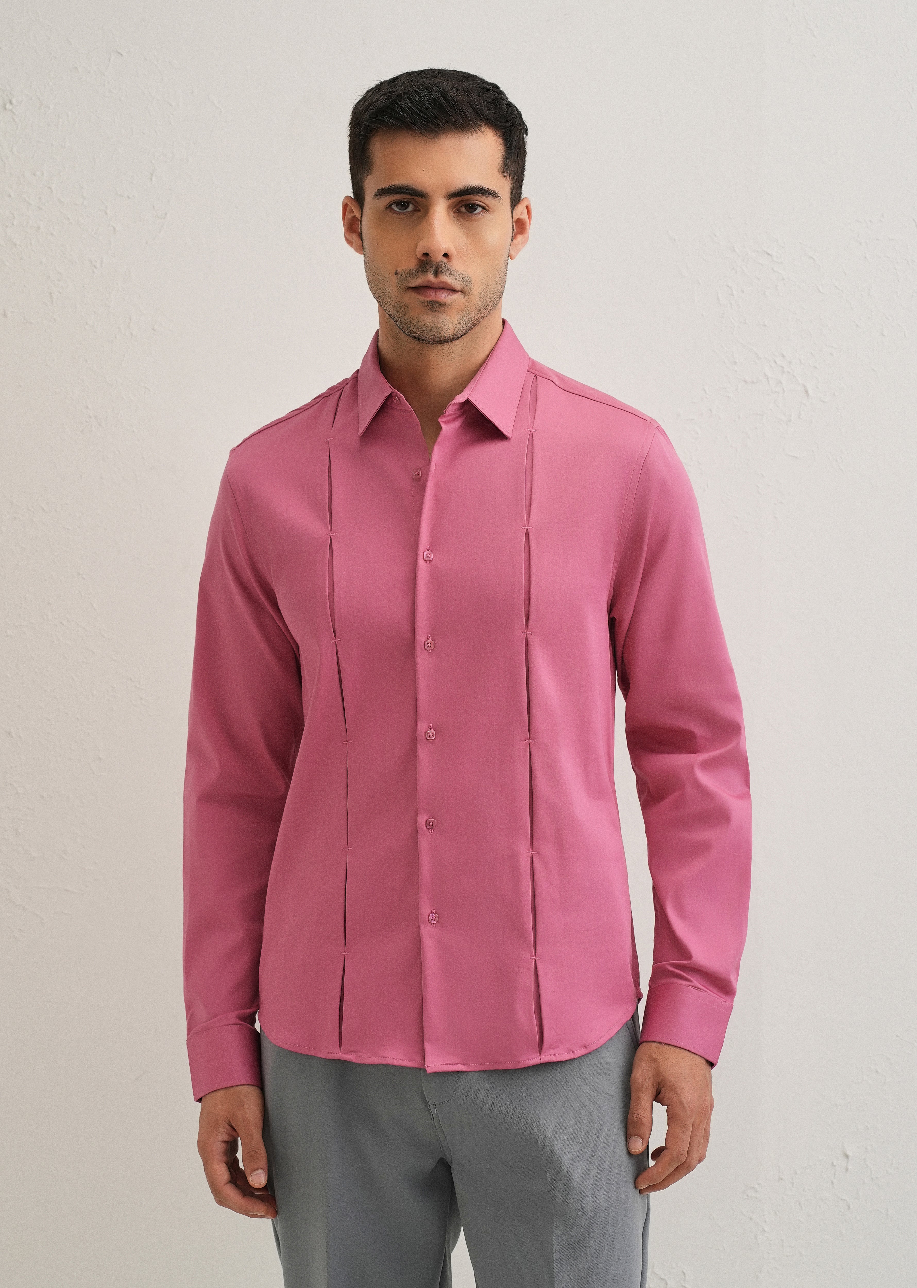 Pink Front Panel Open Pleat Shirt