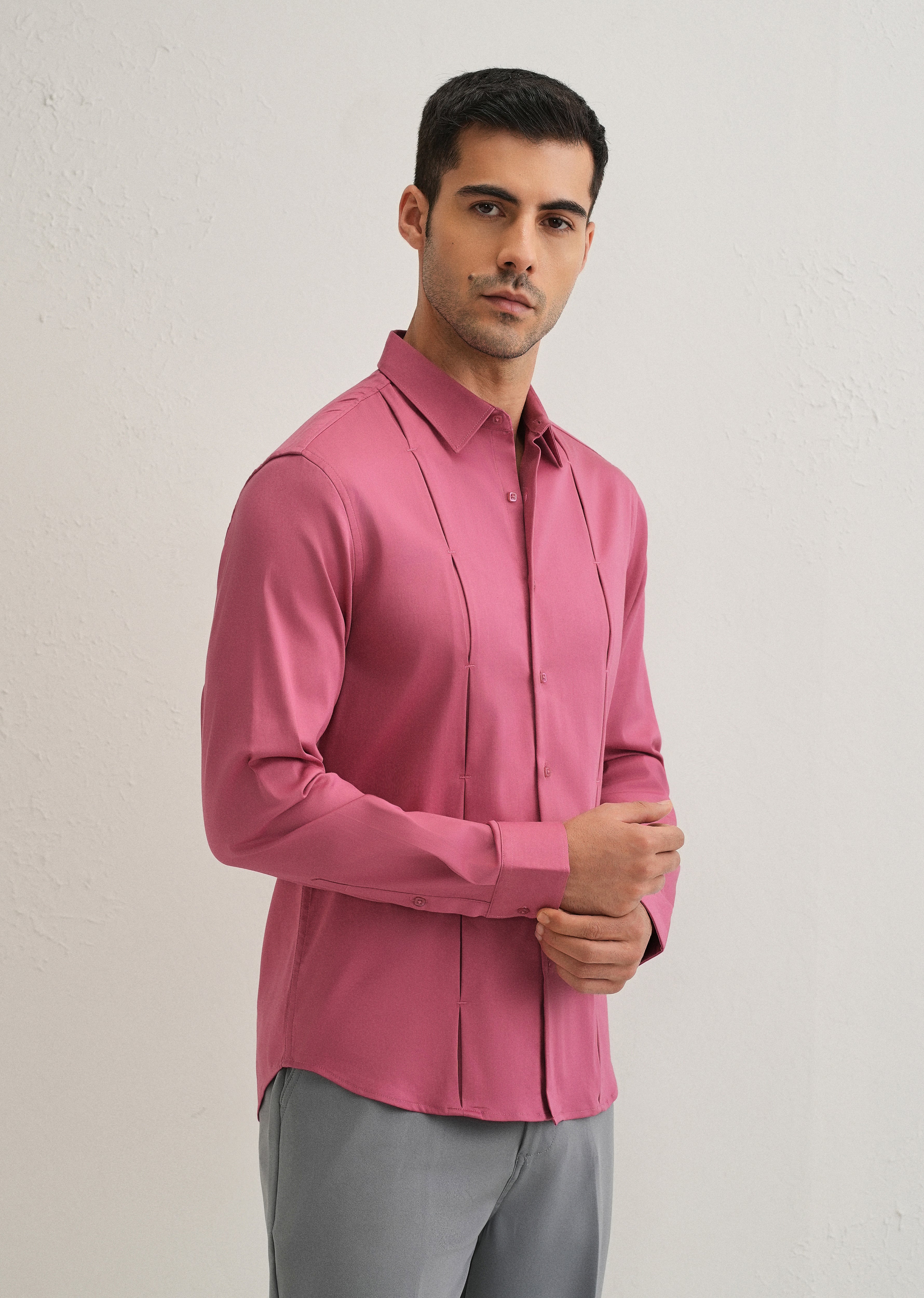 Pink Front Panel Open Pleat Shirt