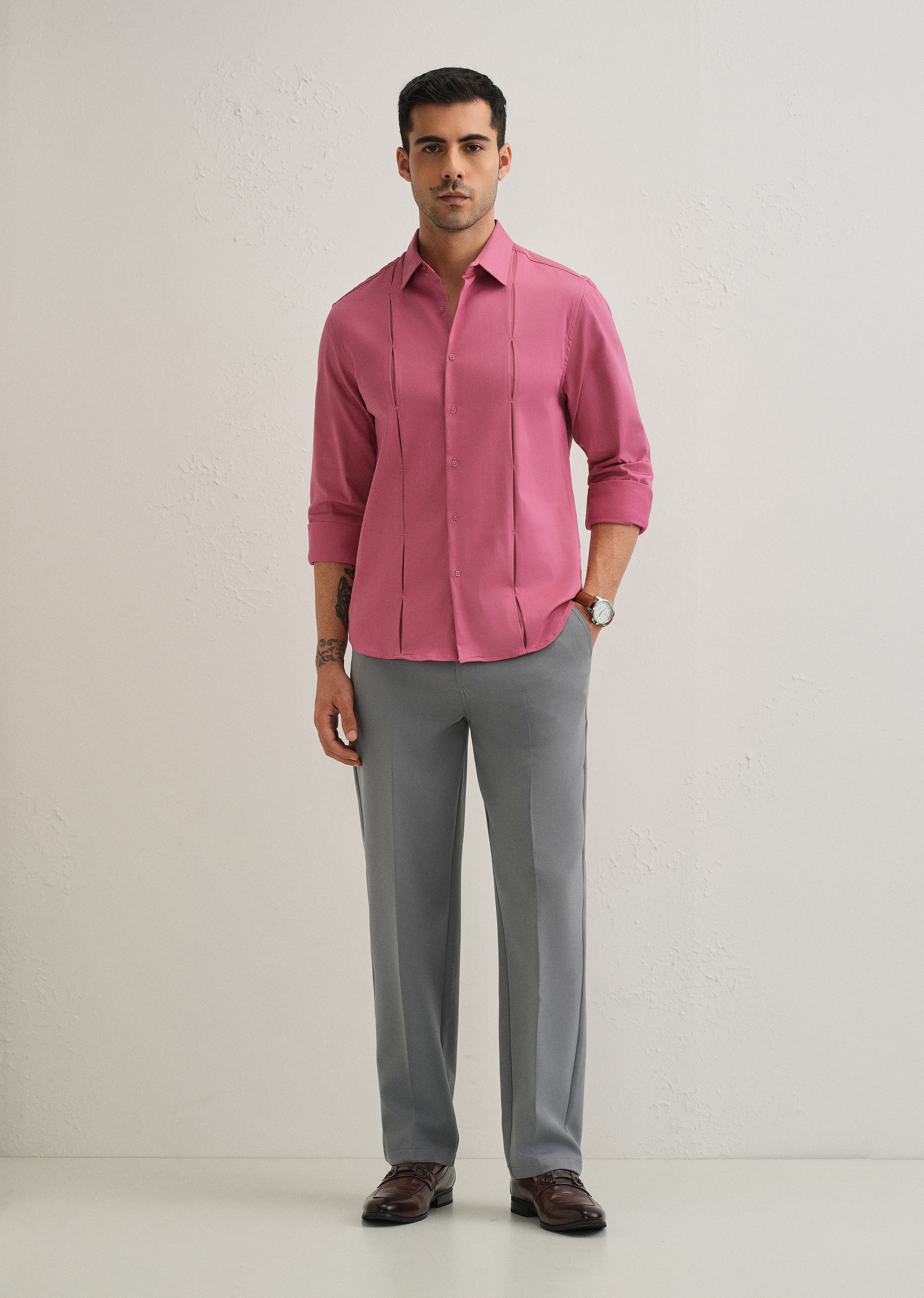 Pink Front Panel Open Pleat Shirt