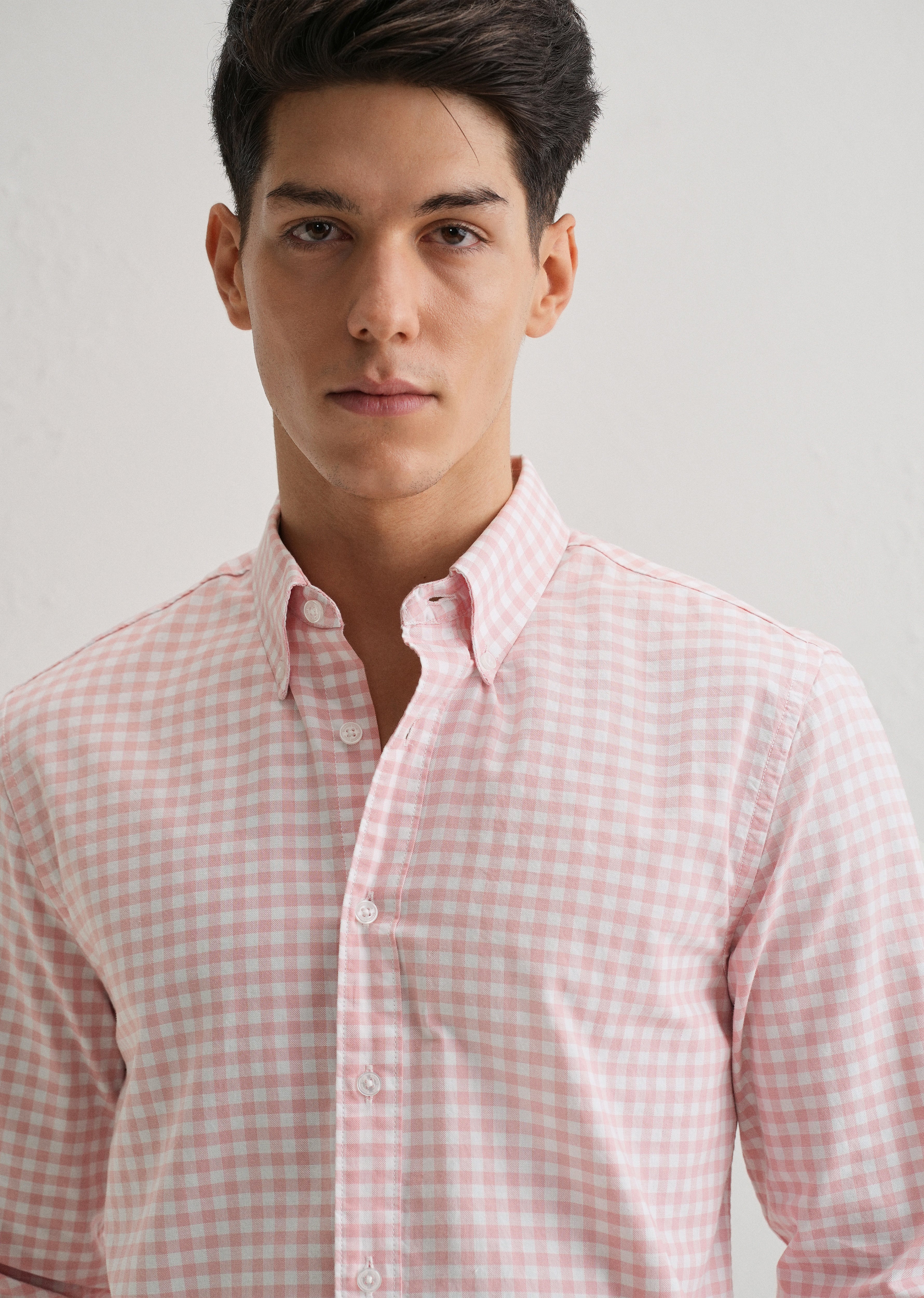 Pink Gingham Check Cotton Oxford Shirt