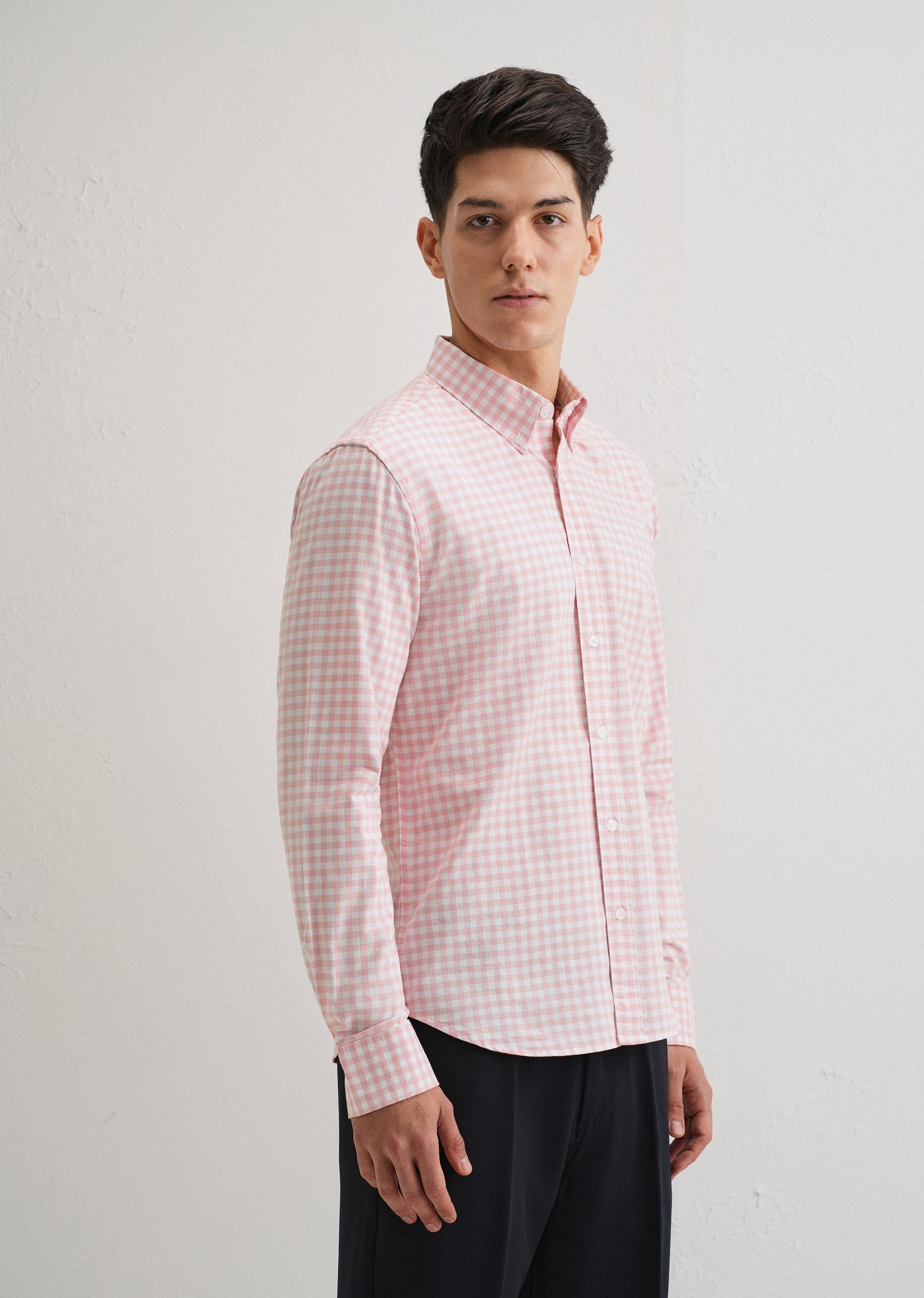 Pink Gingham Check Cotton Oxford Shirt