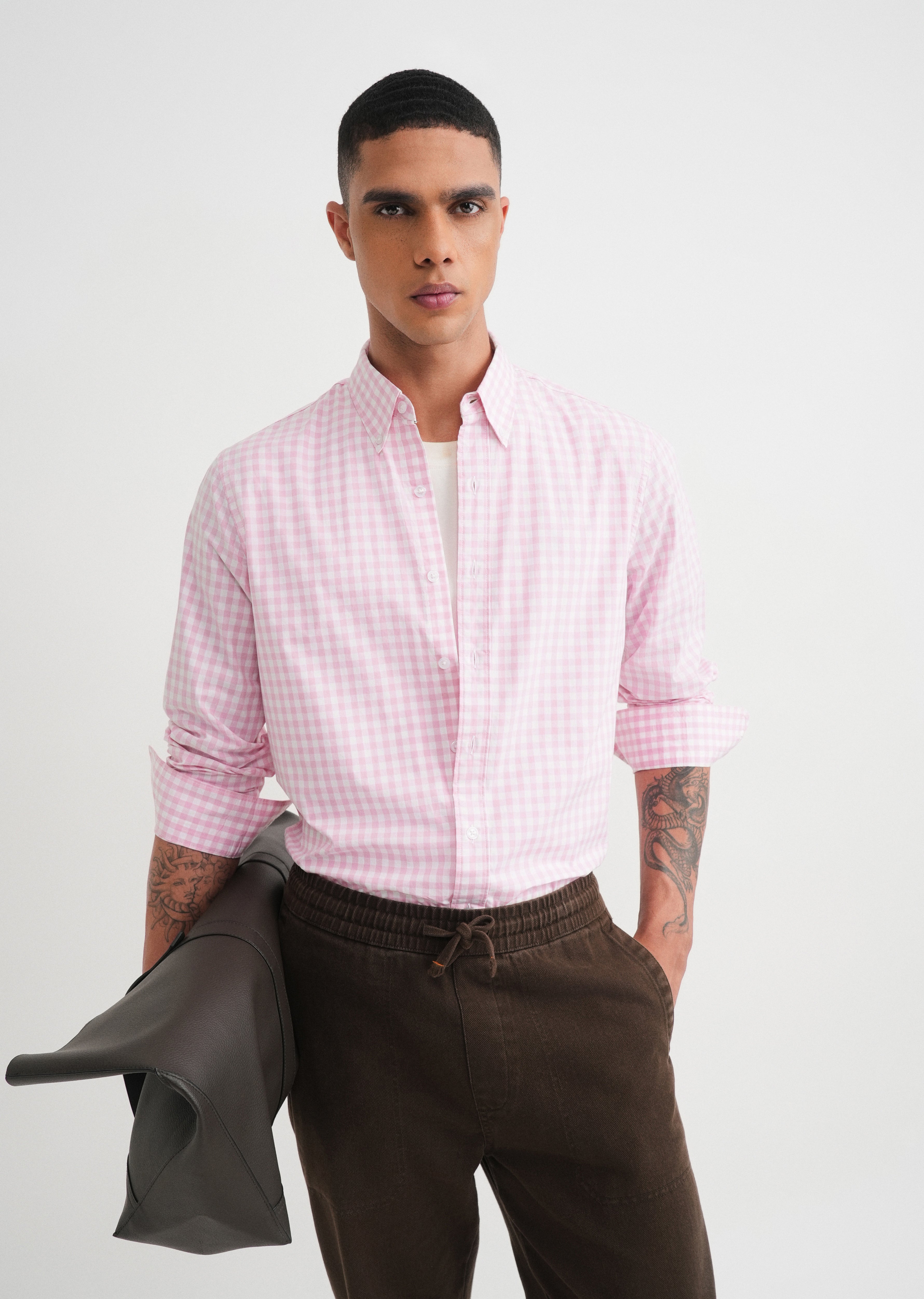 Pink Gingham Check Cotton Shirt