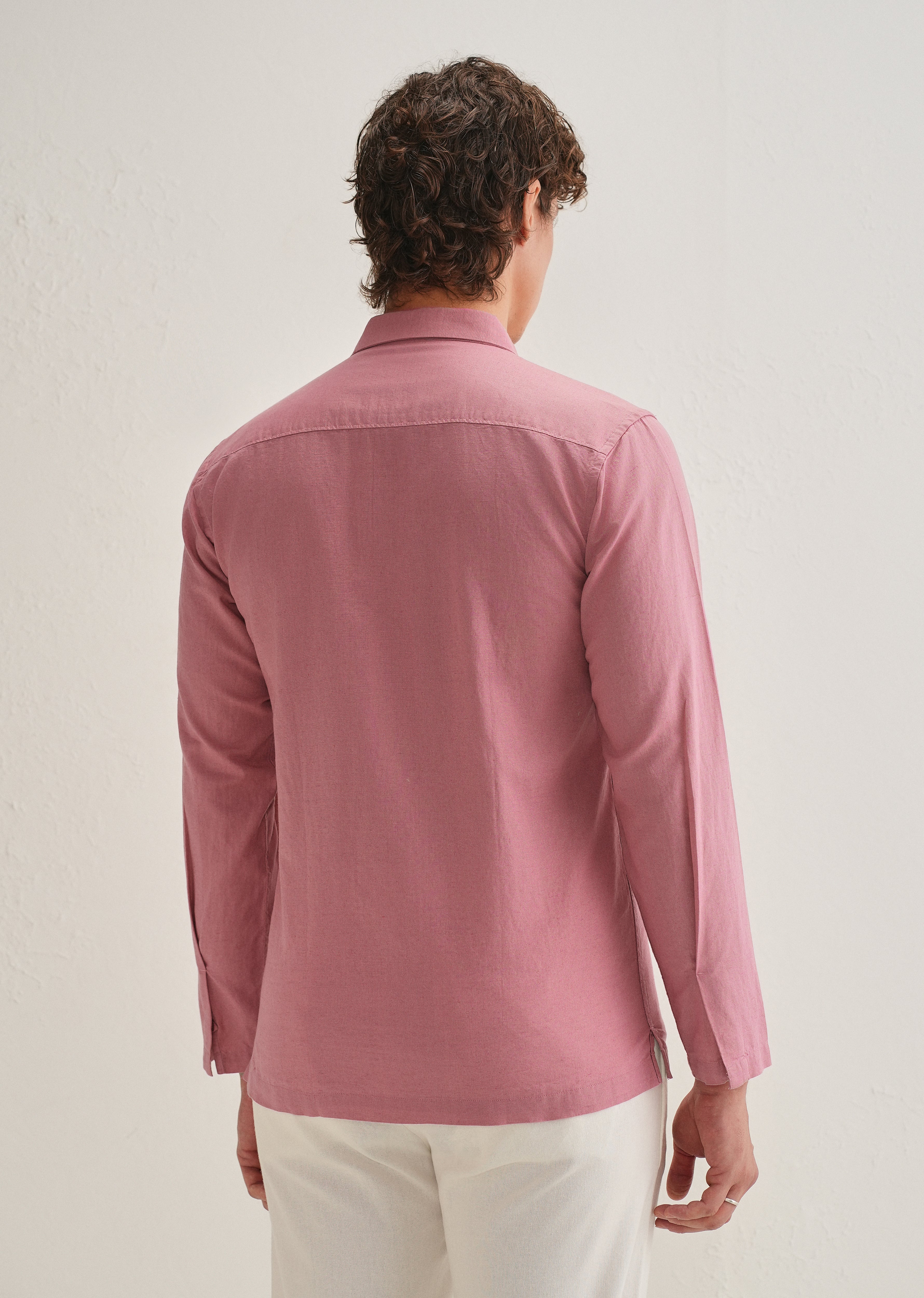 Pink Hidden Sleeve Placket Cotton Linen Shirt