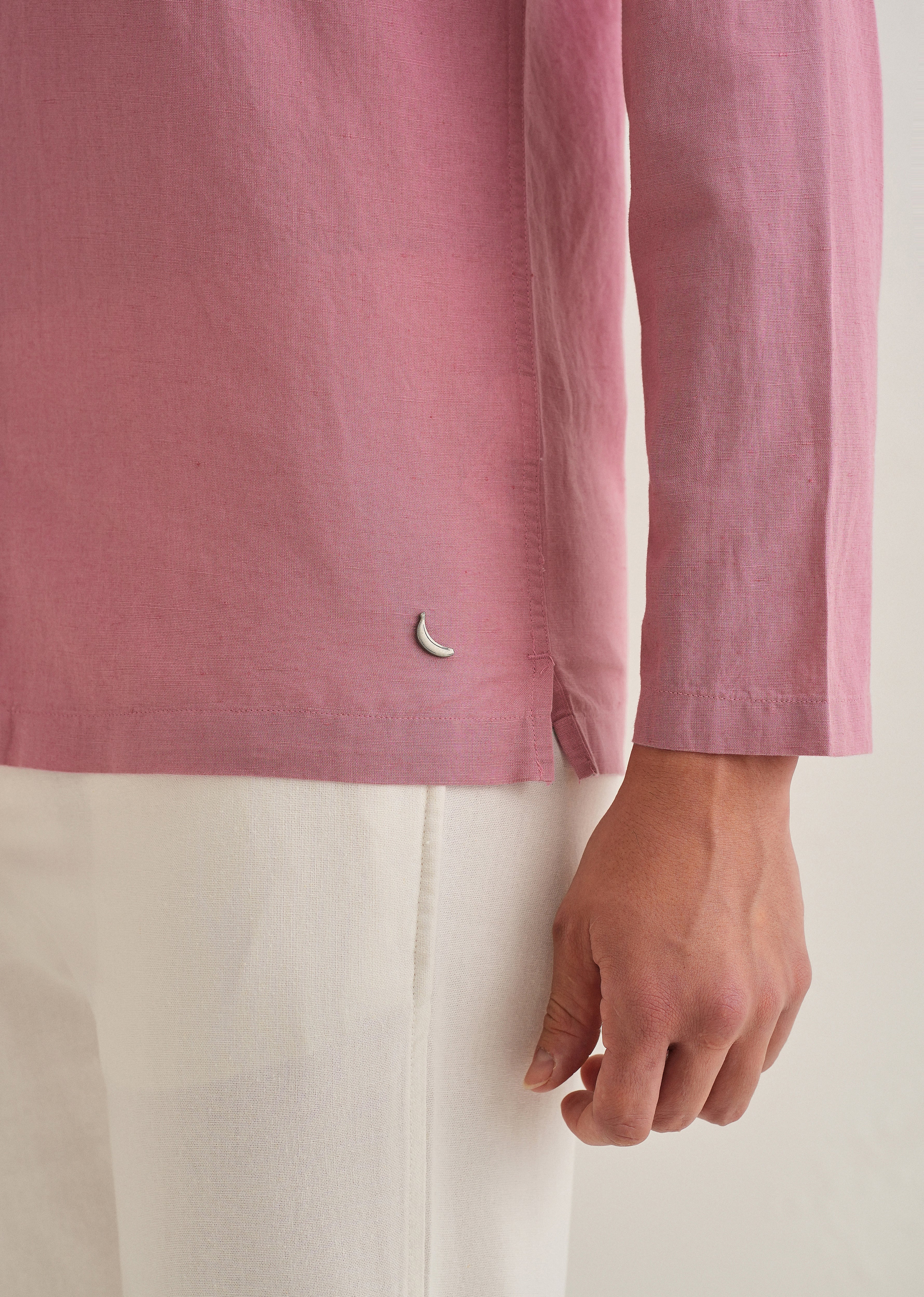 Pink Hidden Sleeve Placket Cotton Linen Shirt