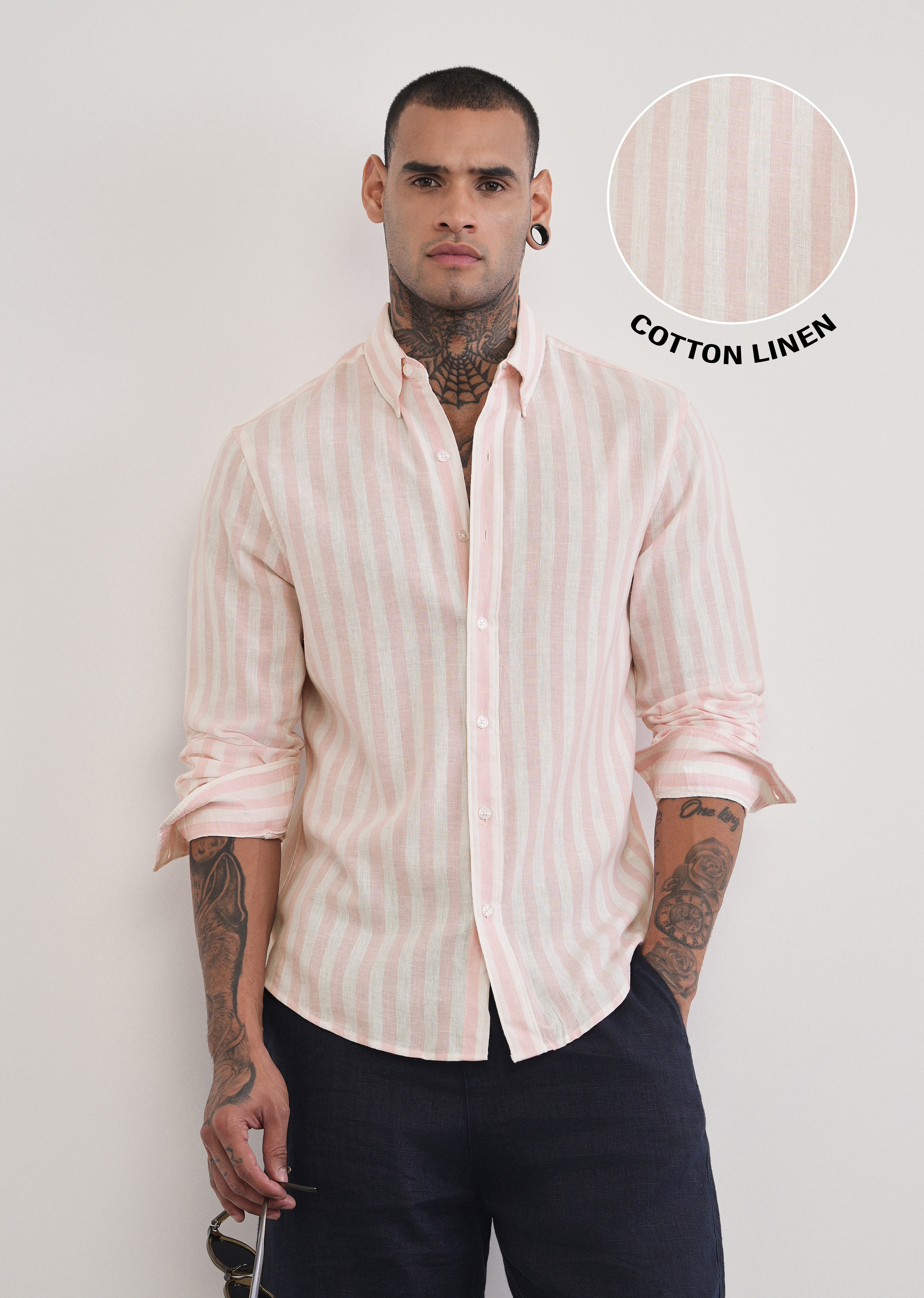 Pink Lyocell Linen Blend Stripe Shirt