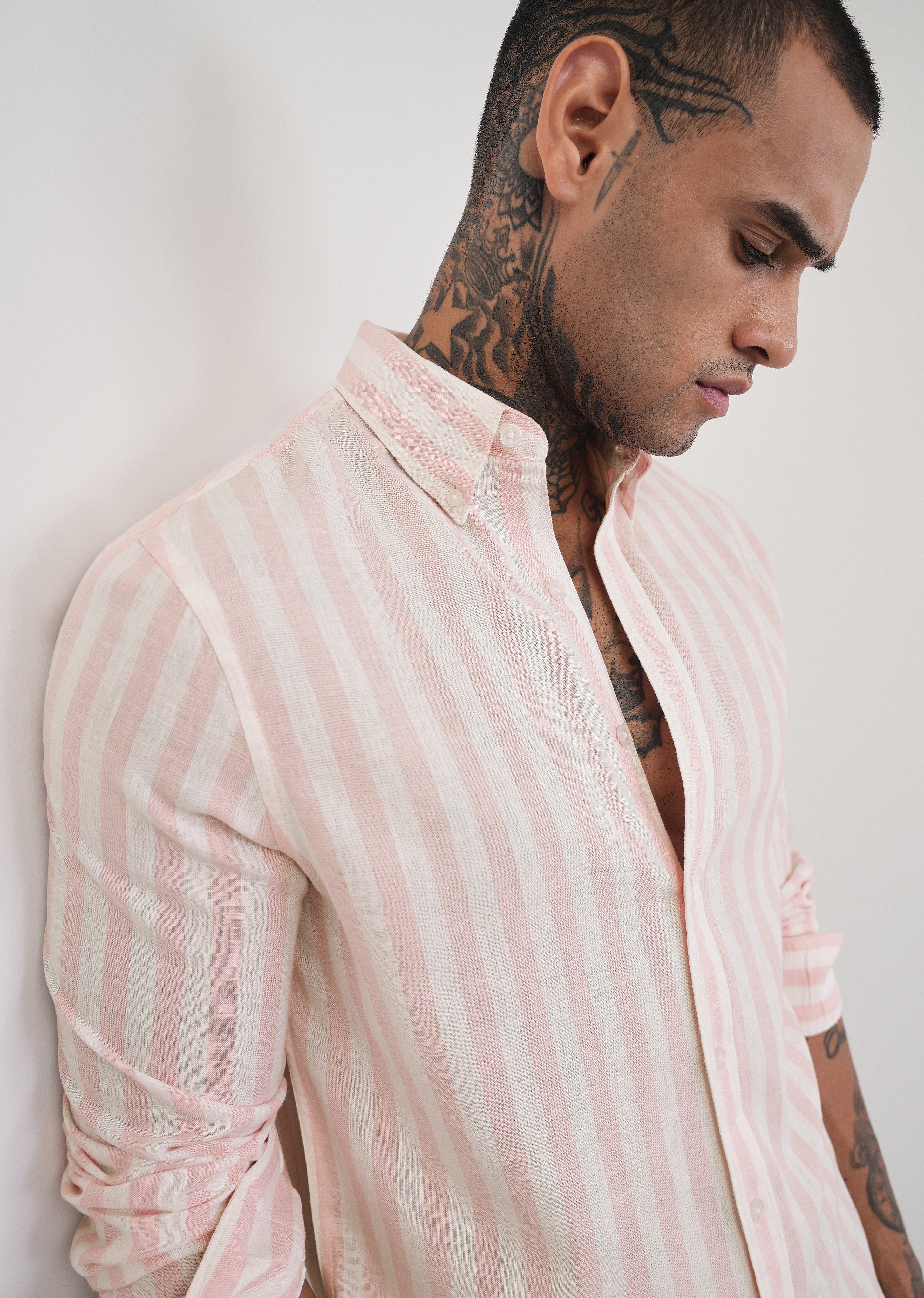 Pink Lyocell Linen Blend Stripe Shirt
