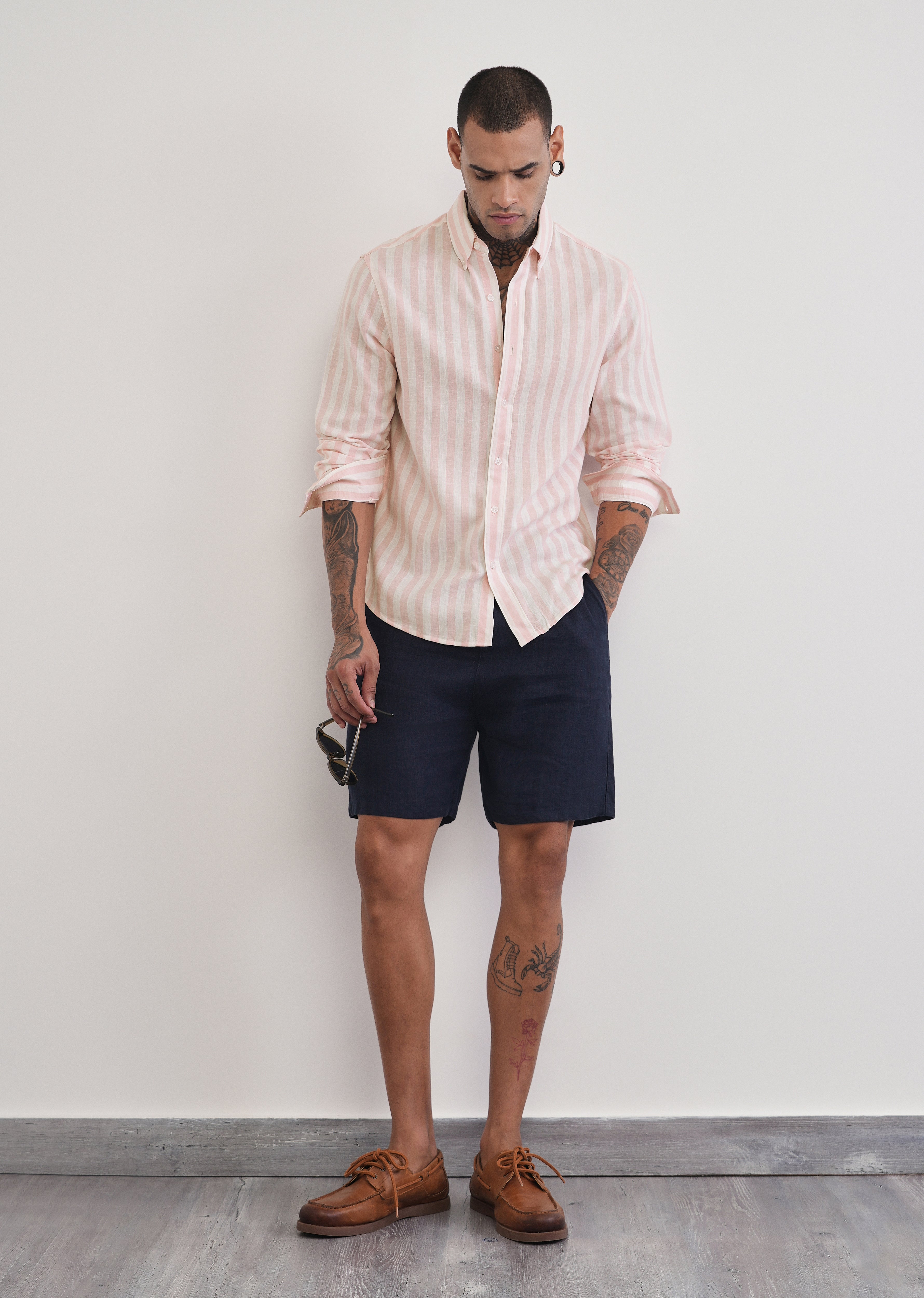 Pink Lyocell Linen Blend Stripe Shirt