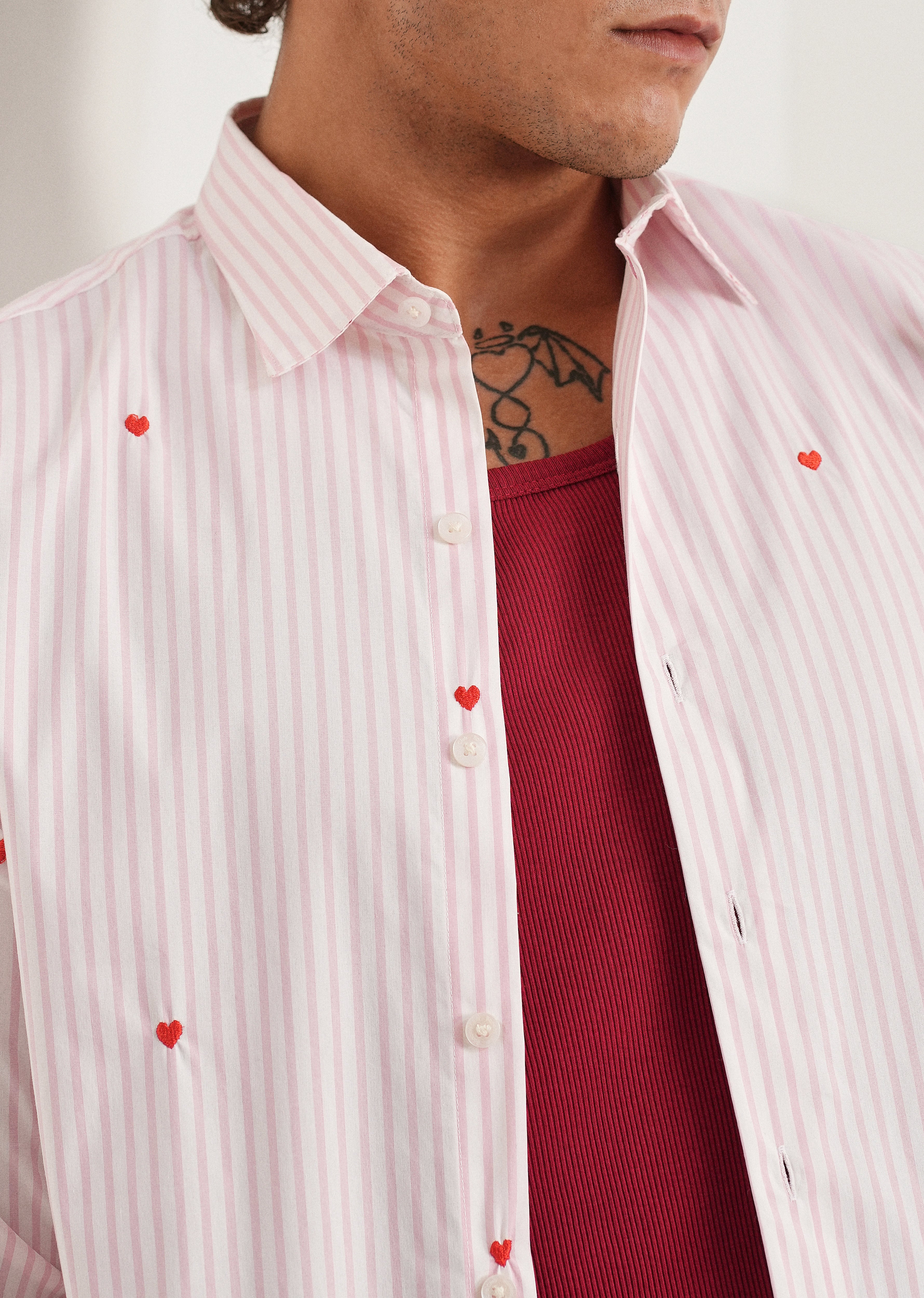 Pink Mini Heart Embroidered Stripe Shirt