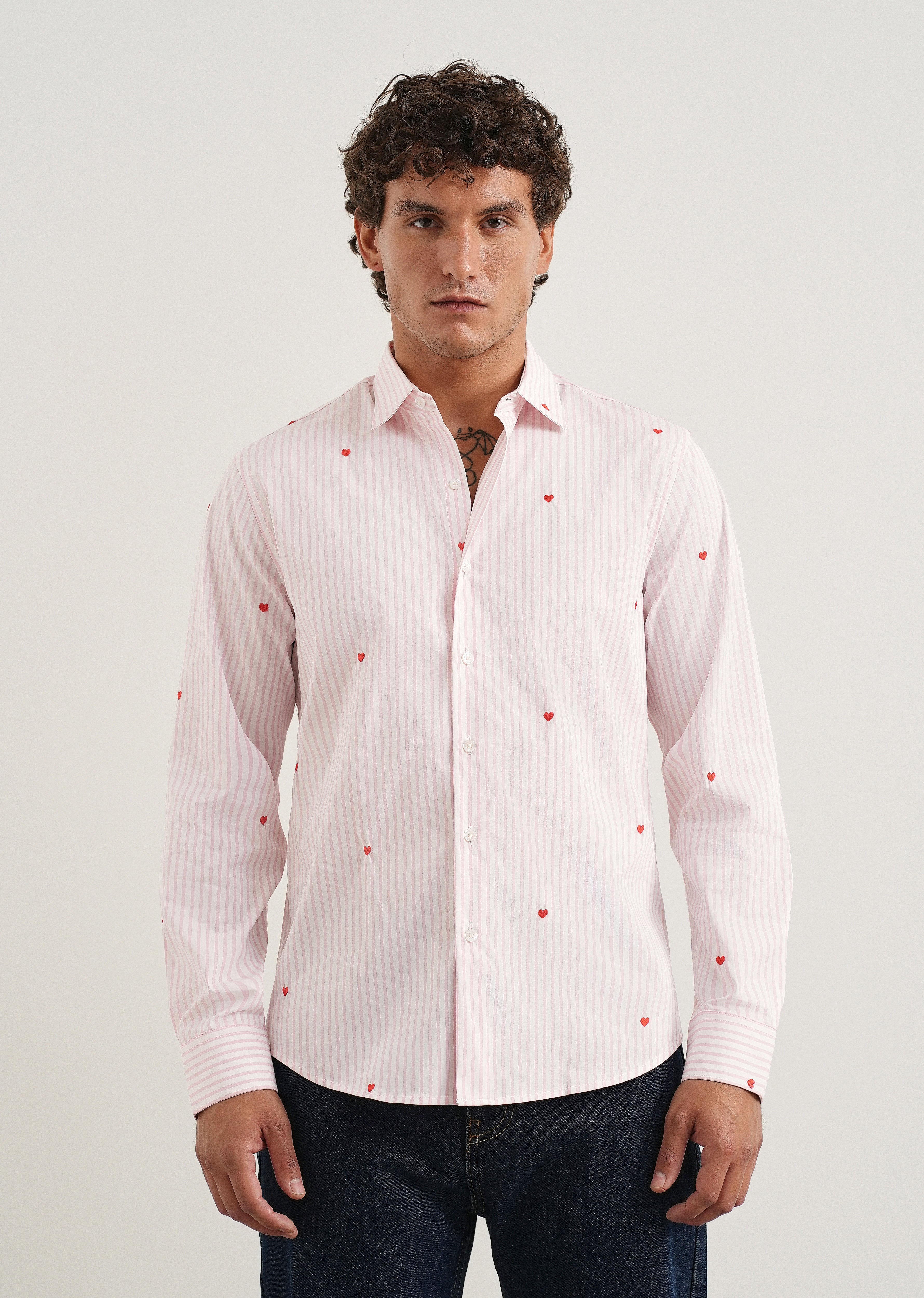 Pink Mini Heart Embroidered Stripe Shirt