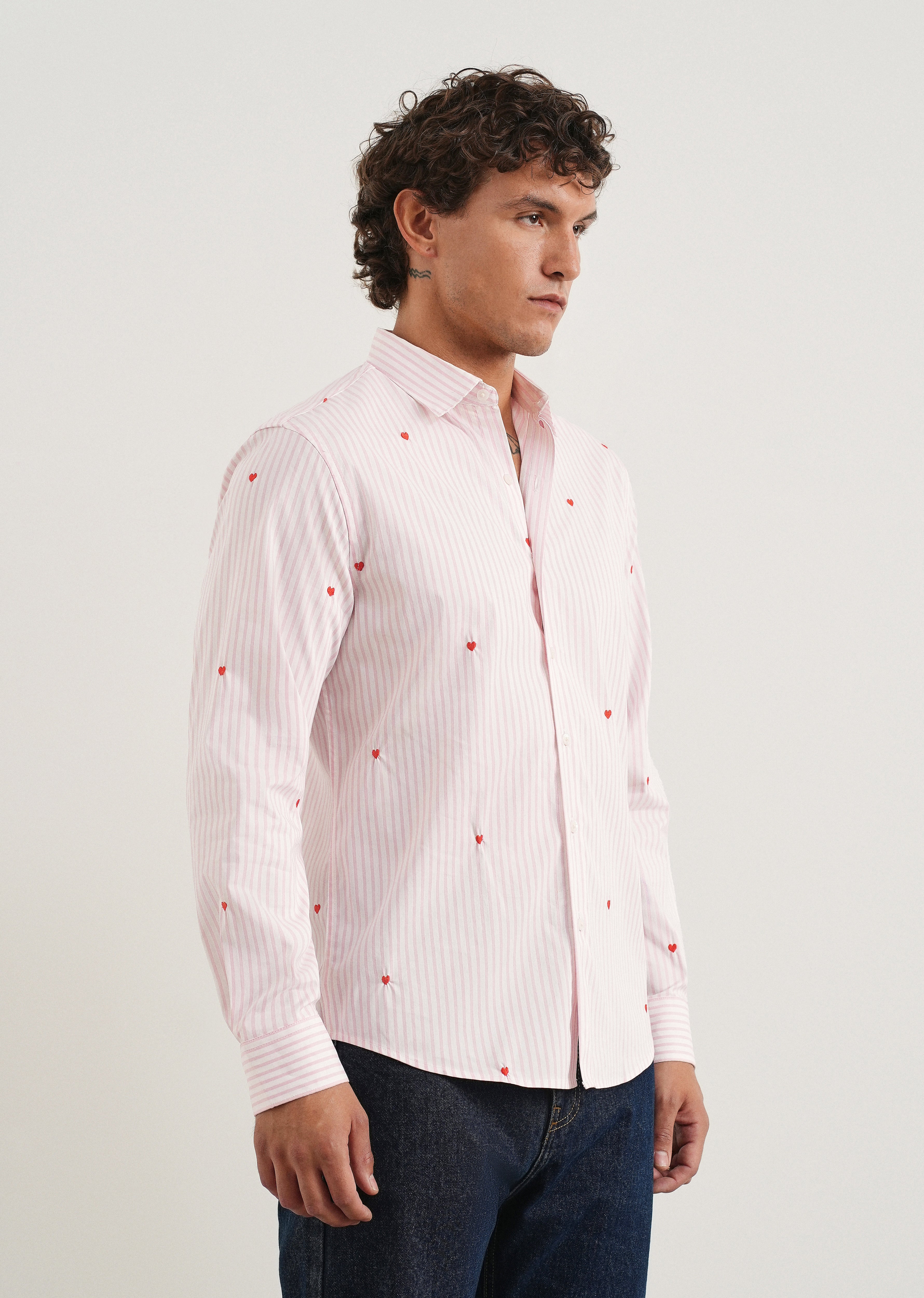 Pink Mini Heart Embroidered Stripe Shirt