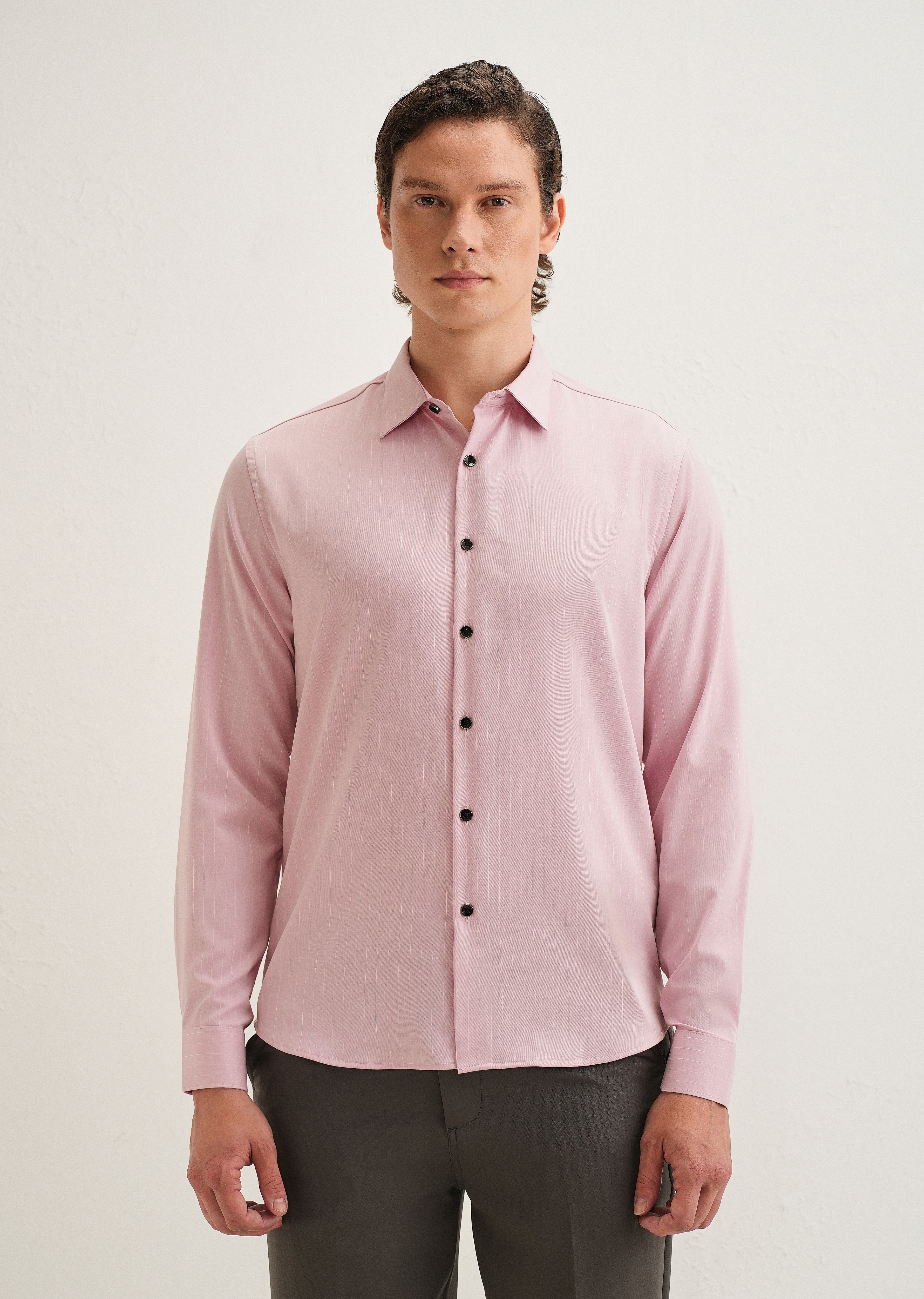 Pink Pin Striped Wrinkle Free Shirt