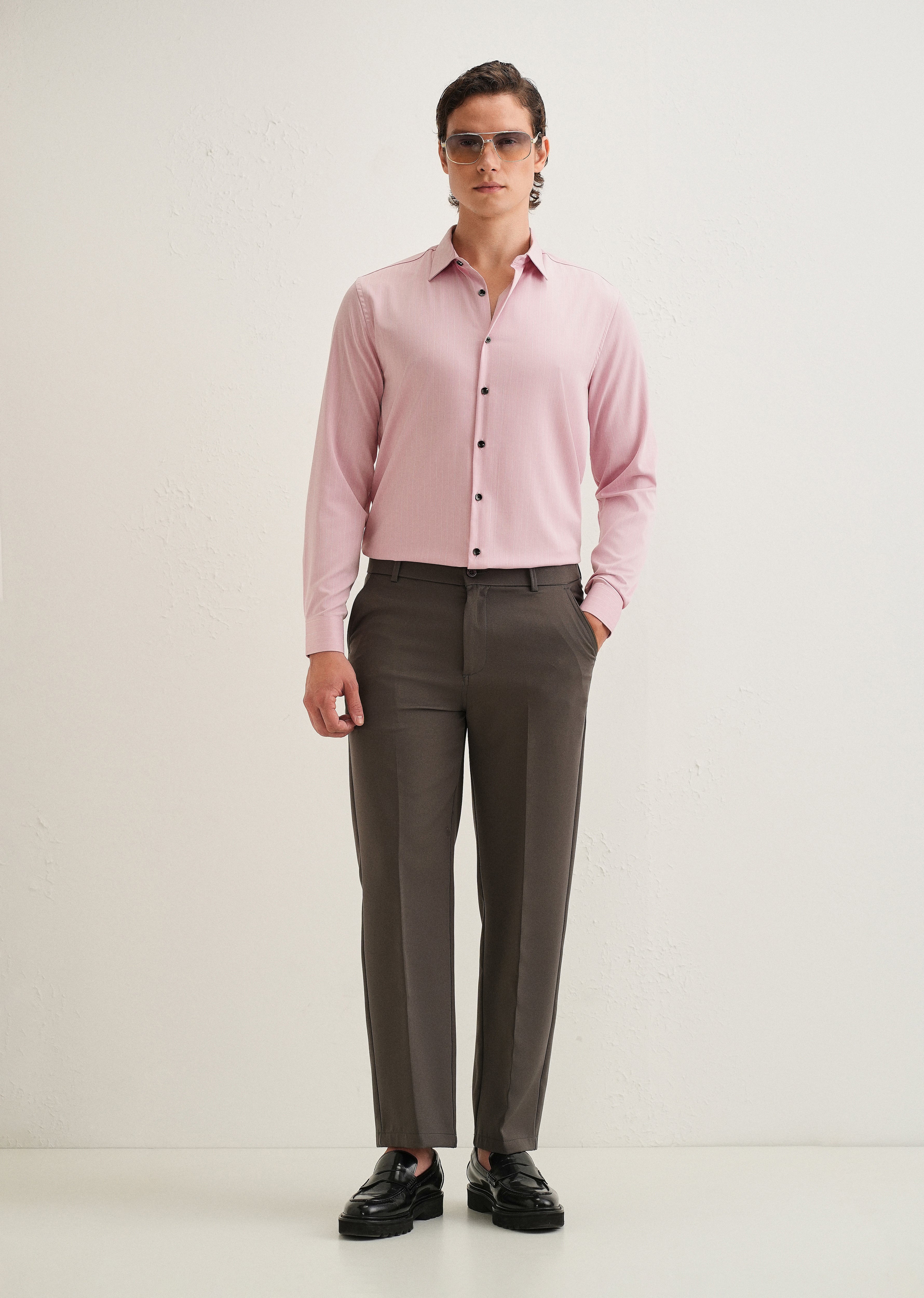 Pink Pin Striped Wrinkle Free Shirt