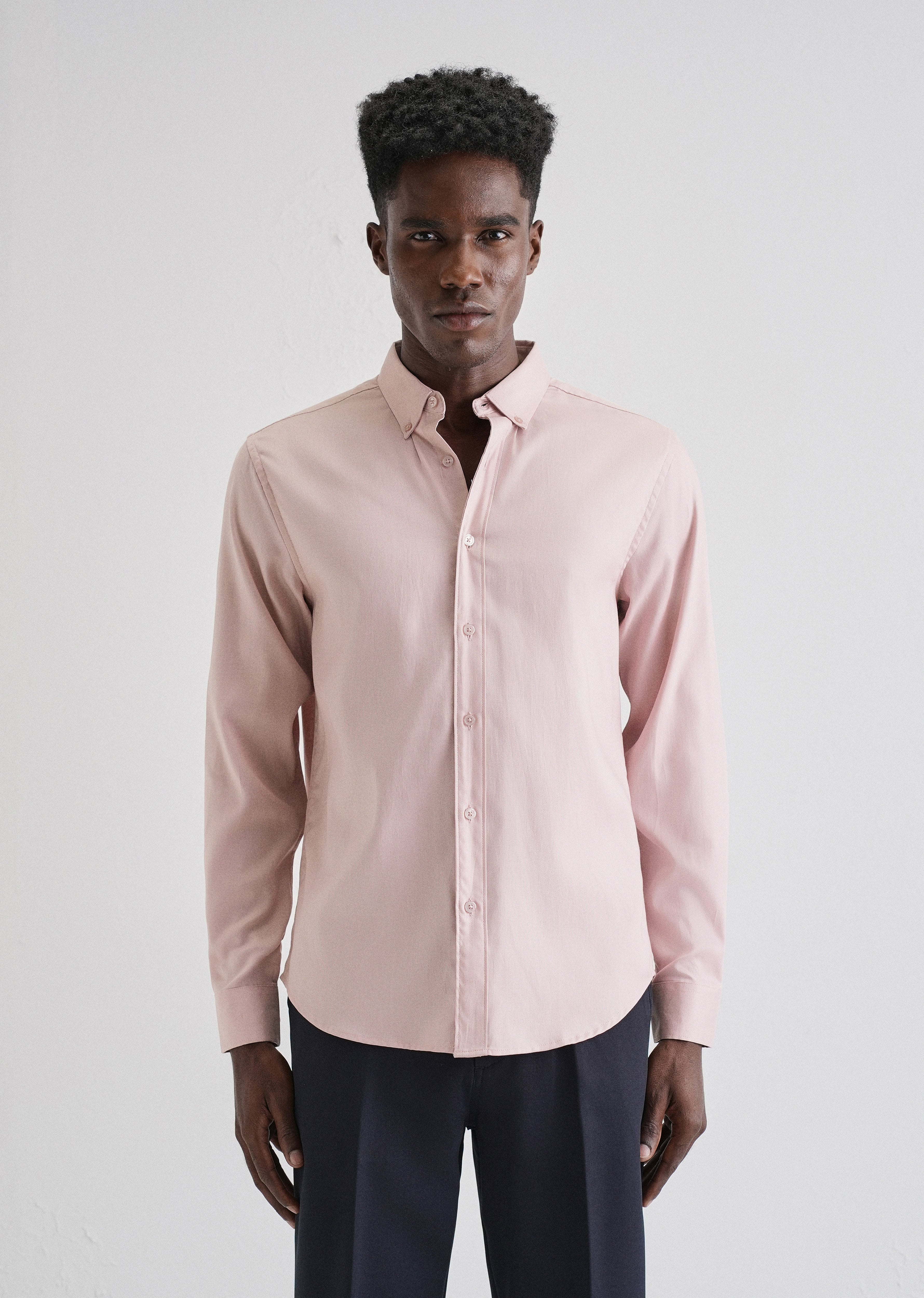 Pink Plain Blended Cotton Regular Fit Shirt