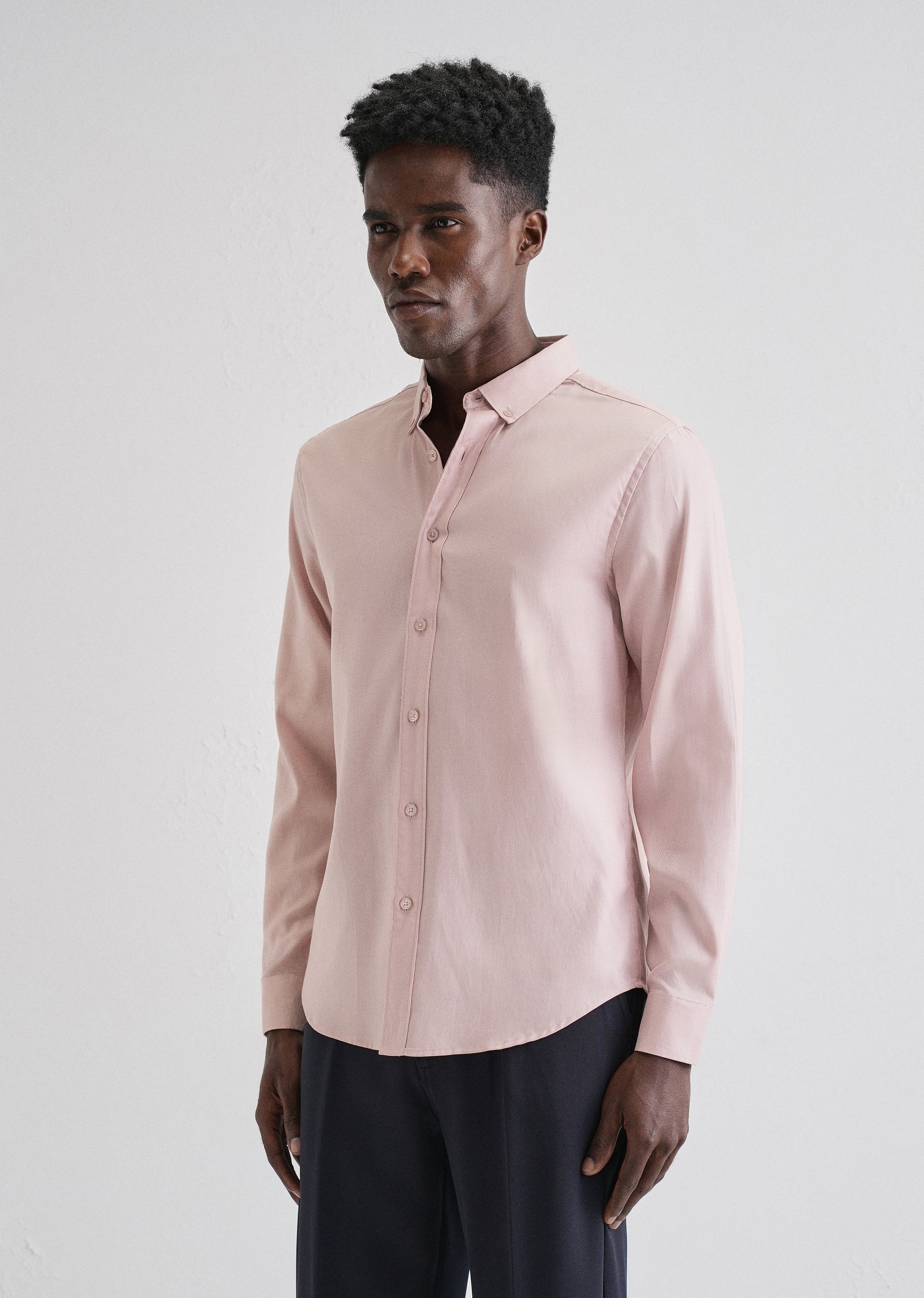 Pink Plain Blended Cotton Regular Fit Shirt