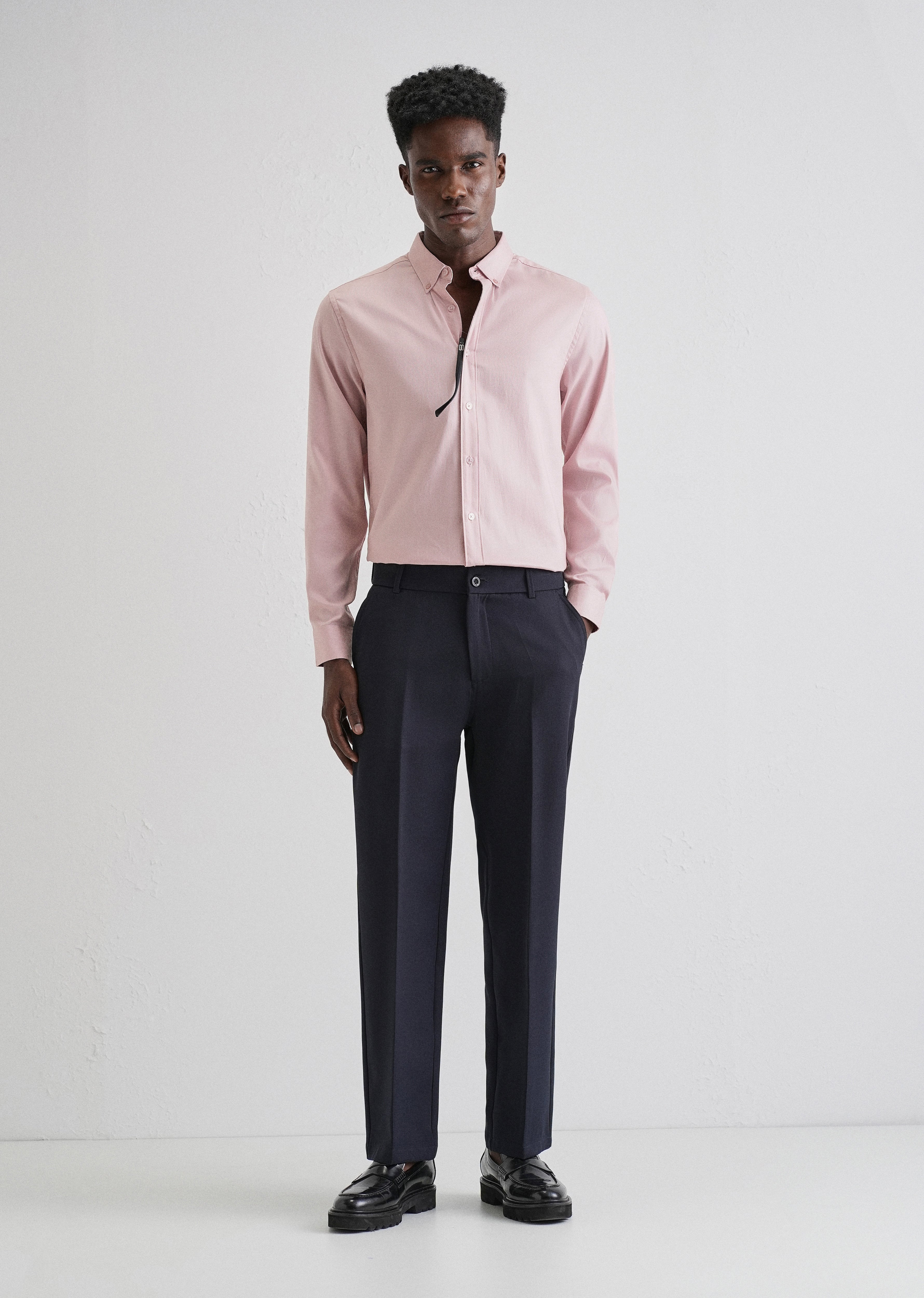 Pink Plain Blended Cotton Regular Fit Shirt