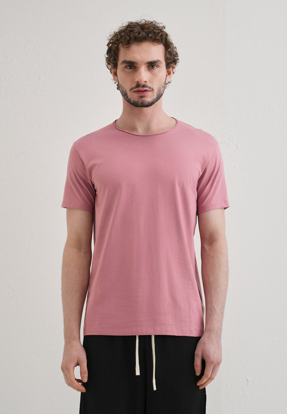Pink Plain Crew neck T-shirt