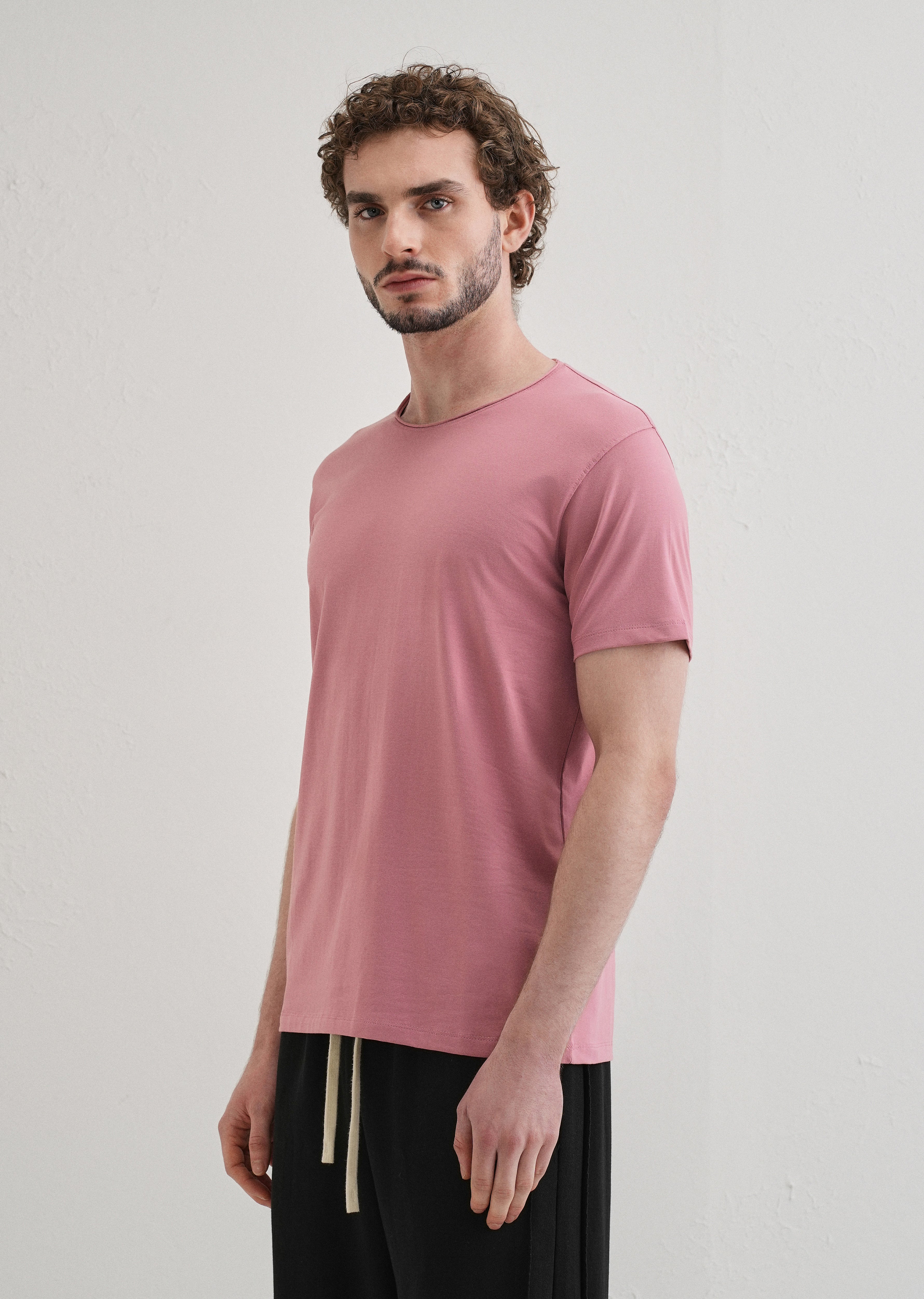 Pink Plain Crew neck T-shirt