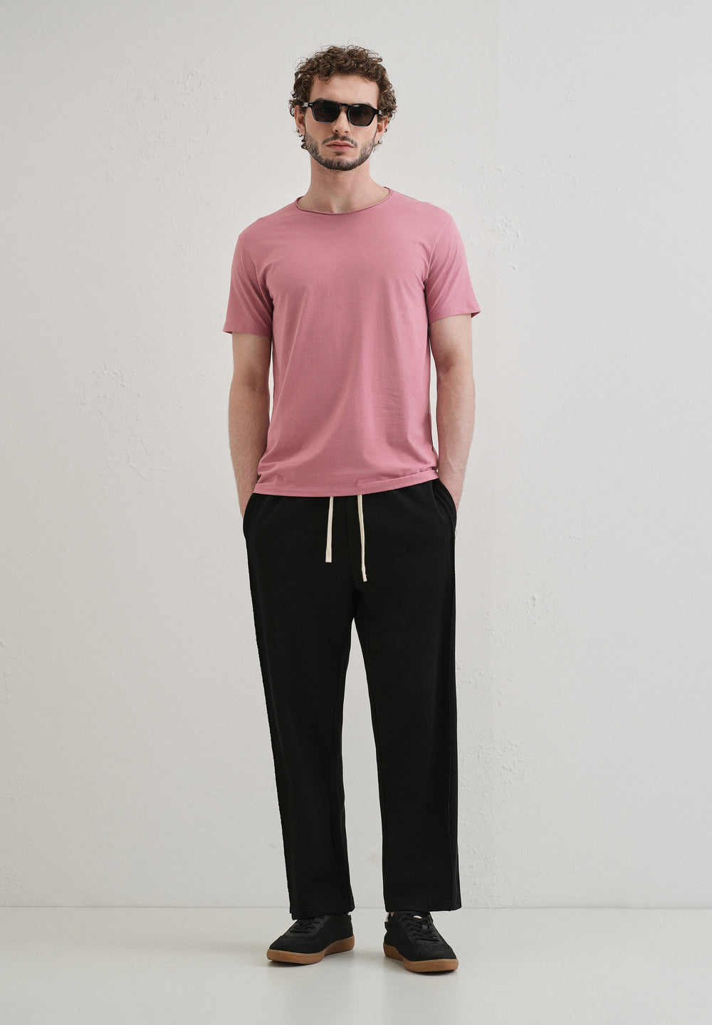Pink Plain Crew neck T-shirt