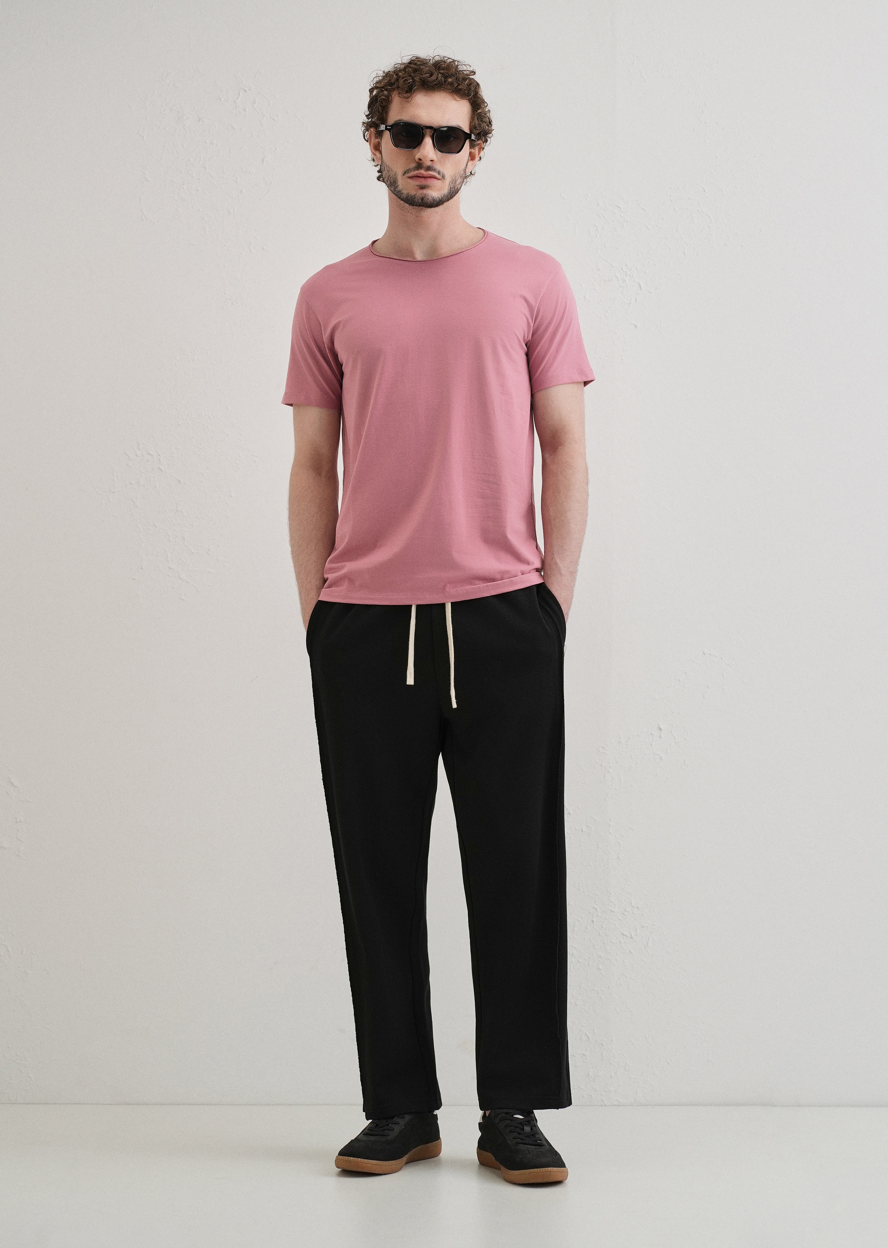 Pink Plain Crew neck T-shirt