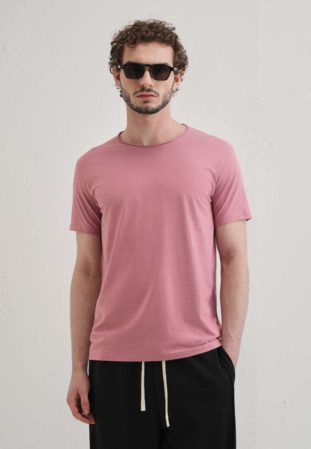 Pink Plain Crew neck T-shirt