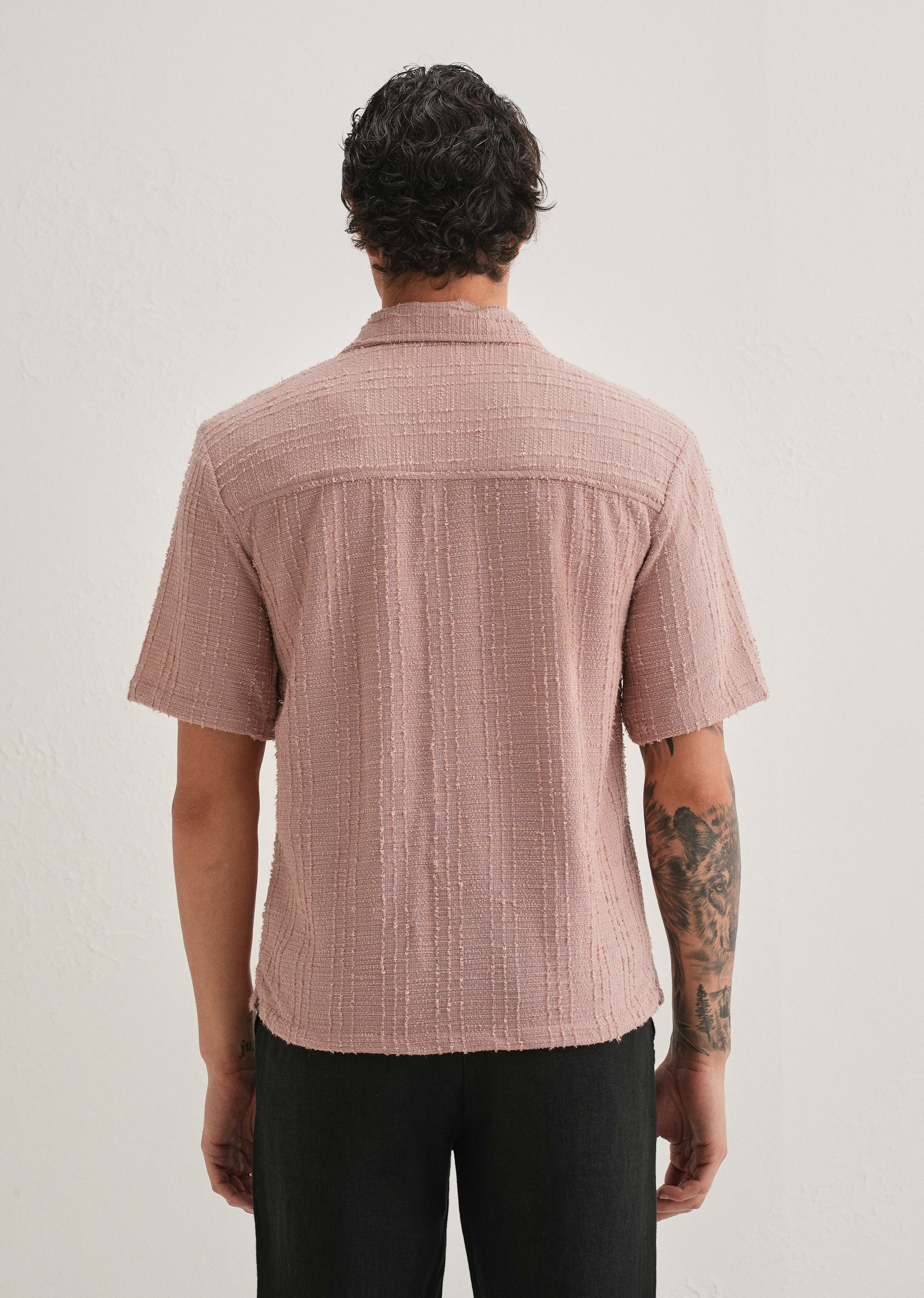 Pink Plain Cuban Collar Knitted Shirt