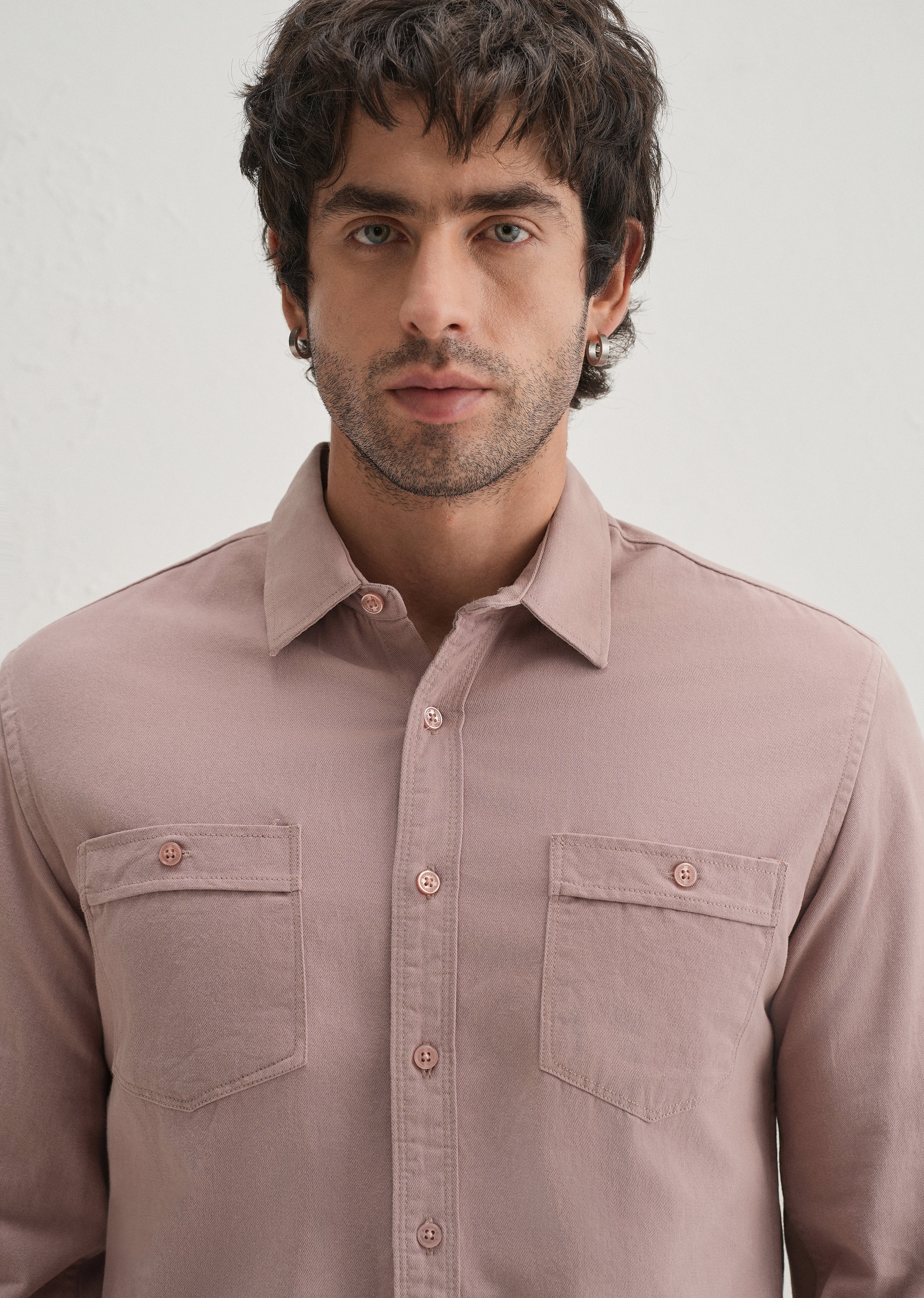 Pink Plain Double Pocket Shirt