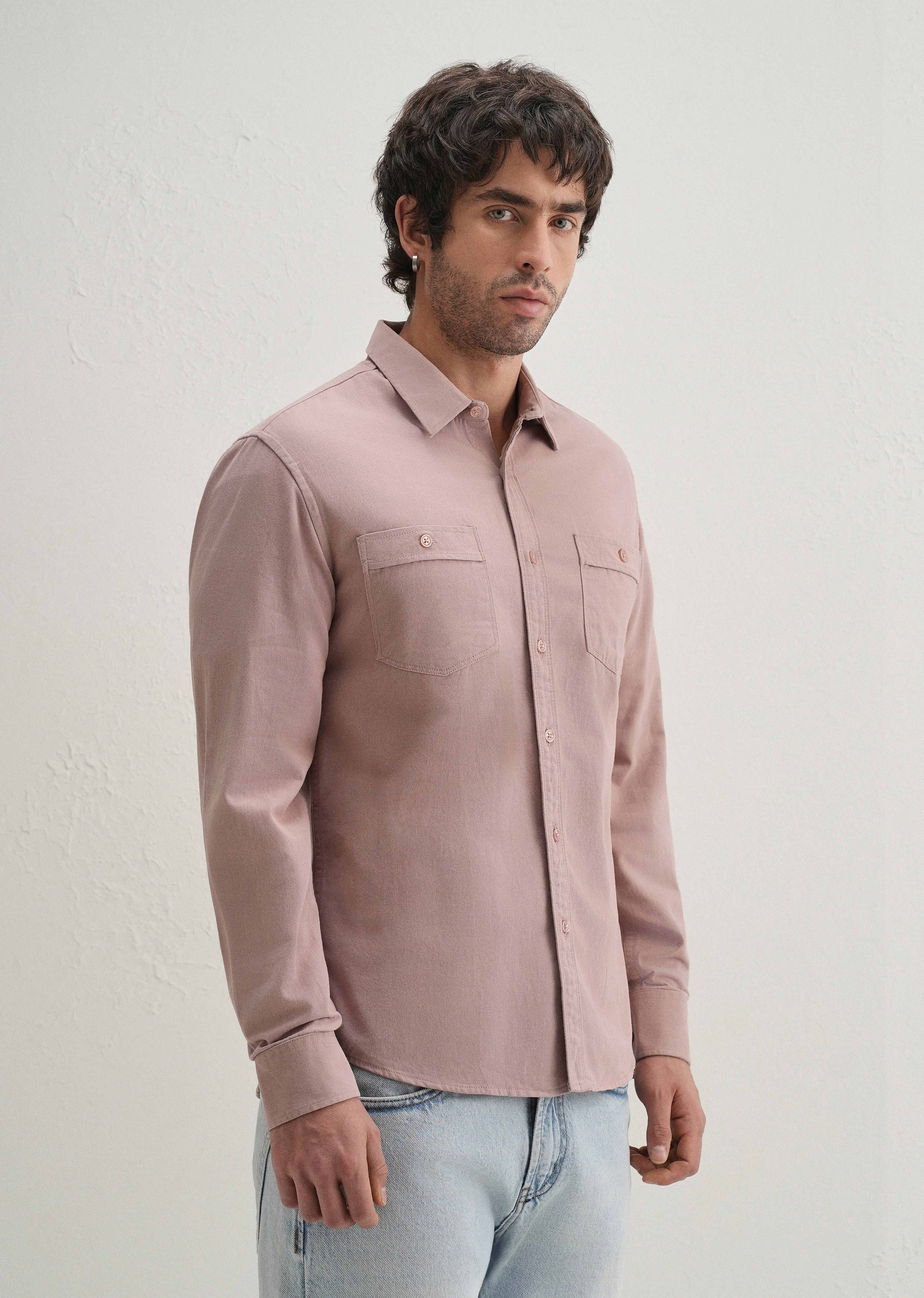 Pink Plain Double Pocket Shirt