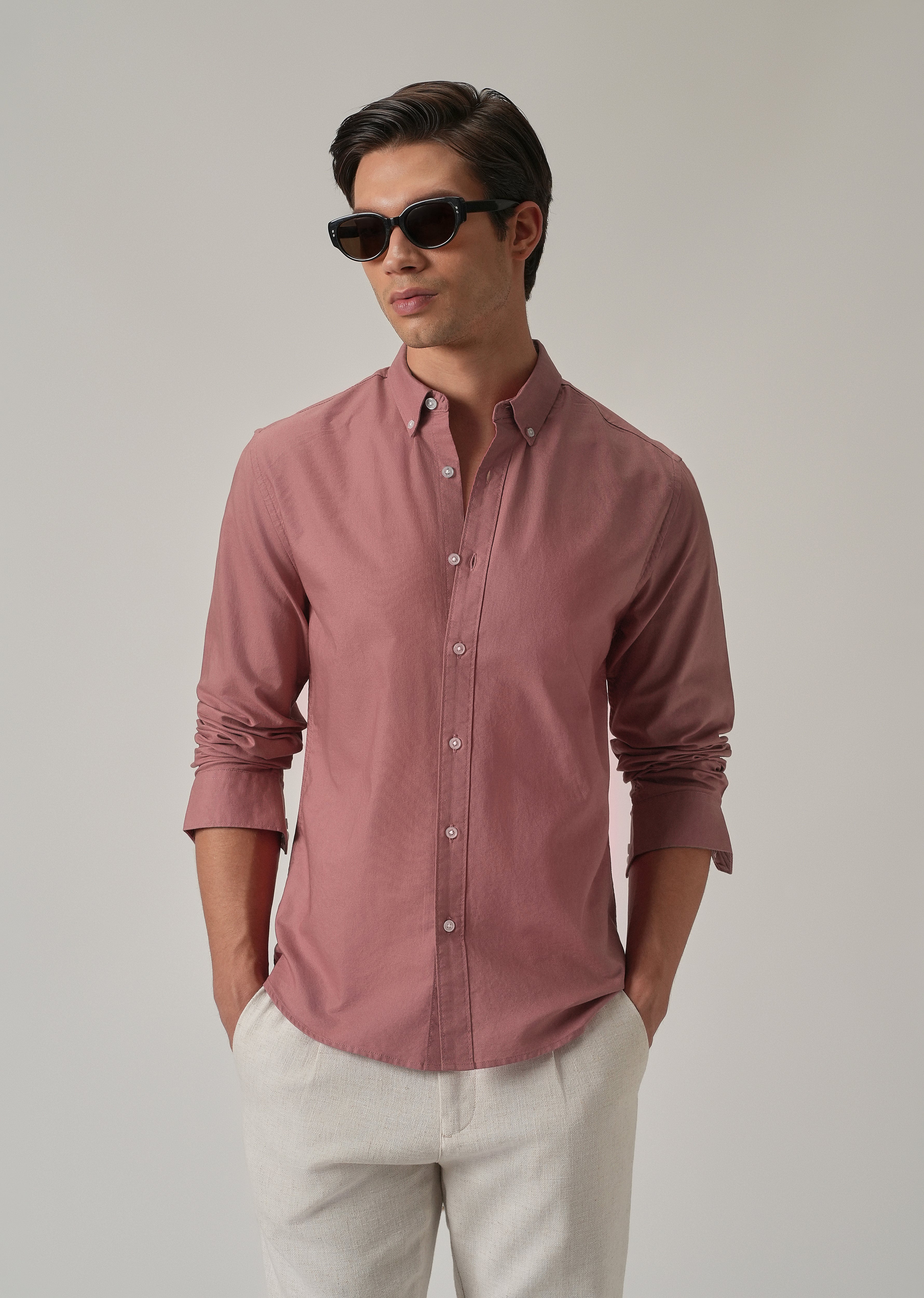 Pink Plain Elbow Patch Oxford Shirt