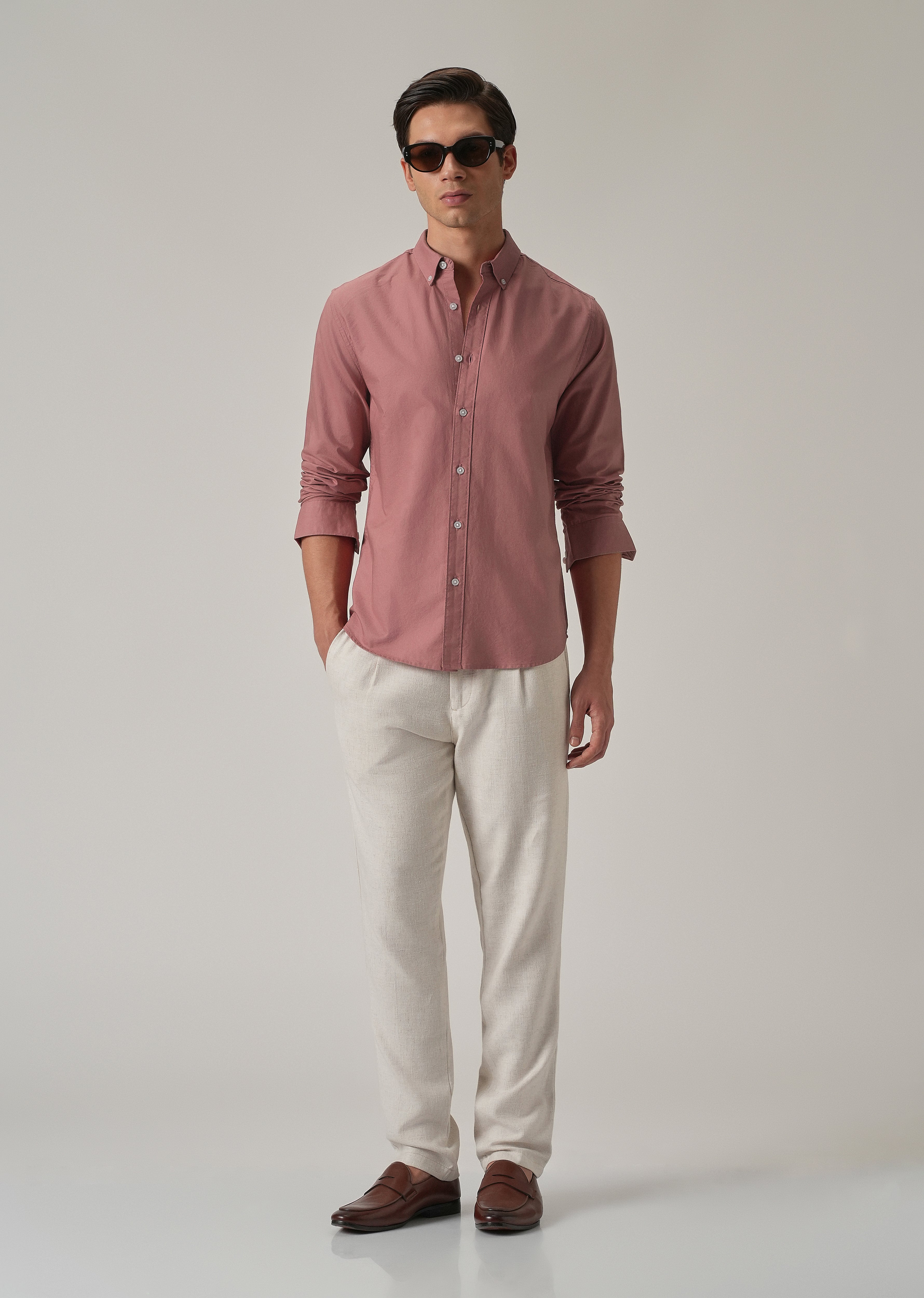 Pink Plain Elbow Patch Oxford Shirt