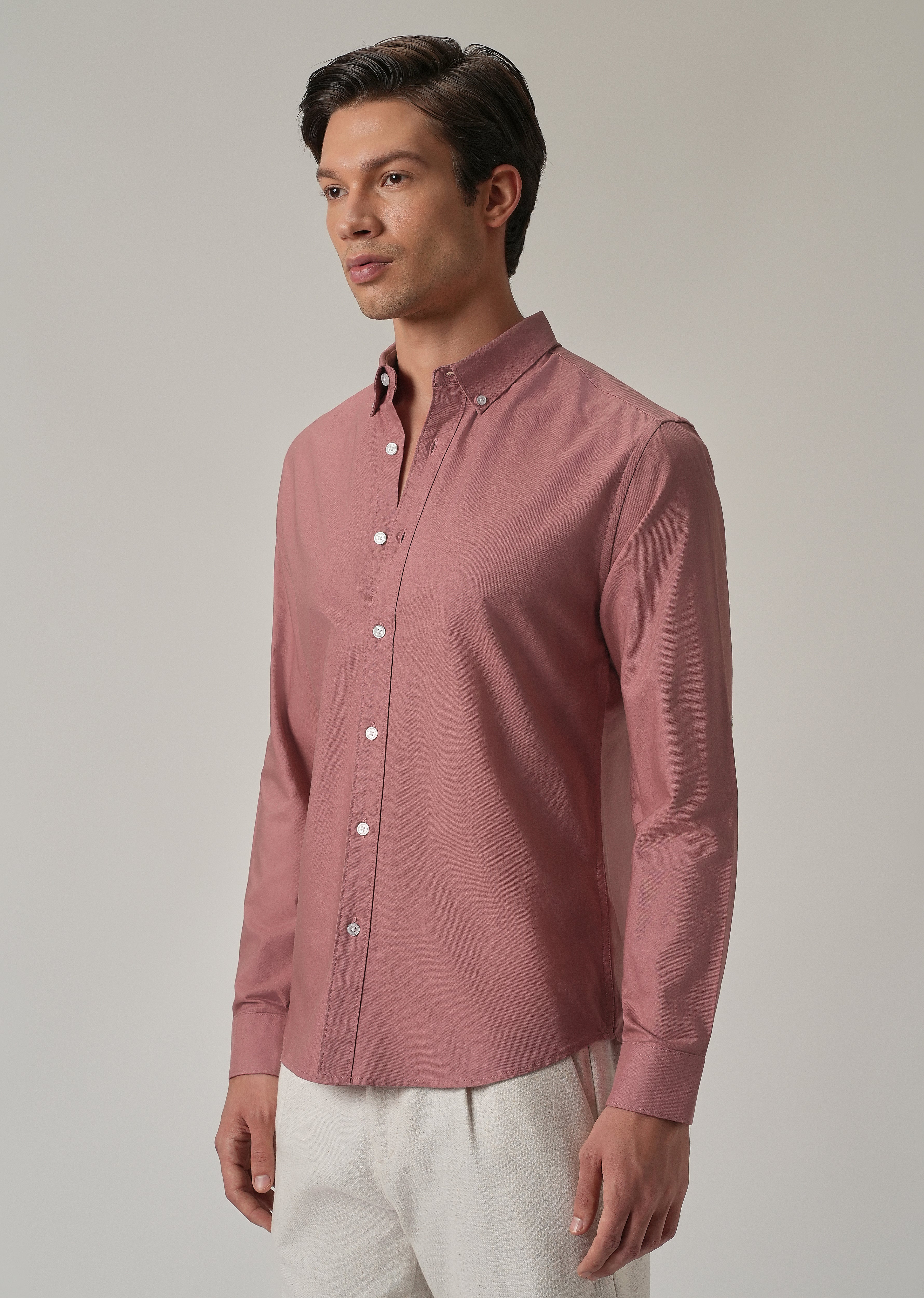 Pink Plain Elbow Patch Oxford Shirt
