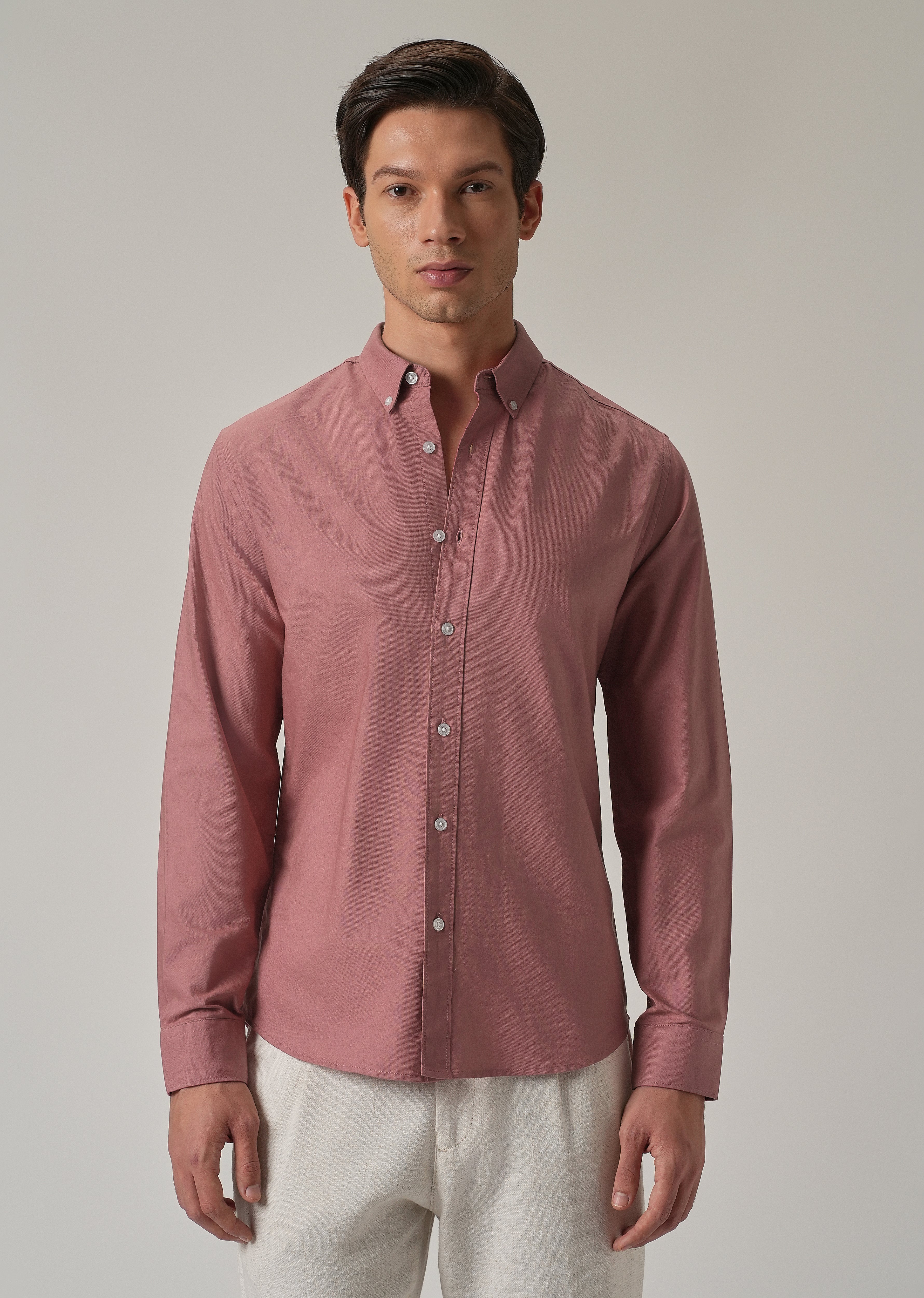 Pink Plain Elbow Patch Oxford Shirt