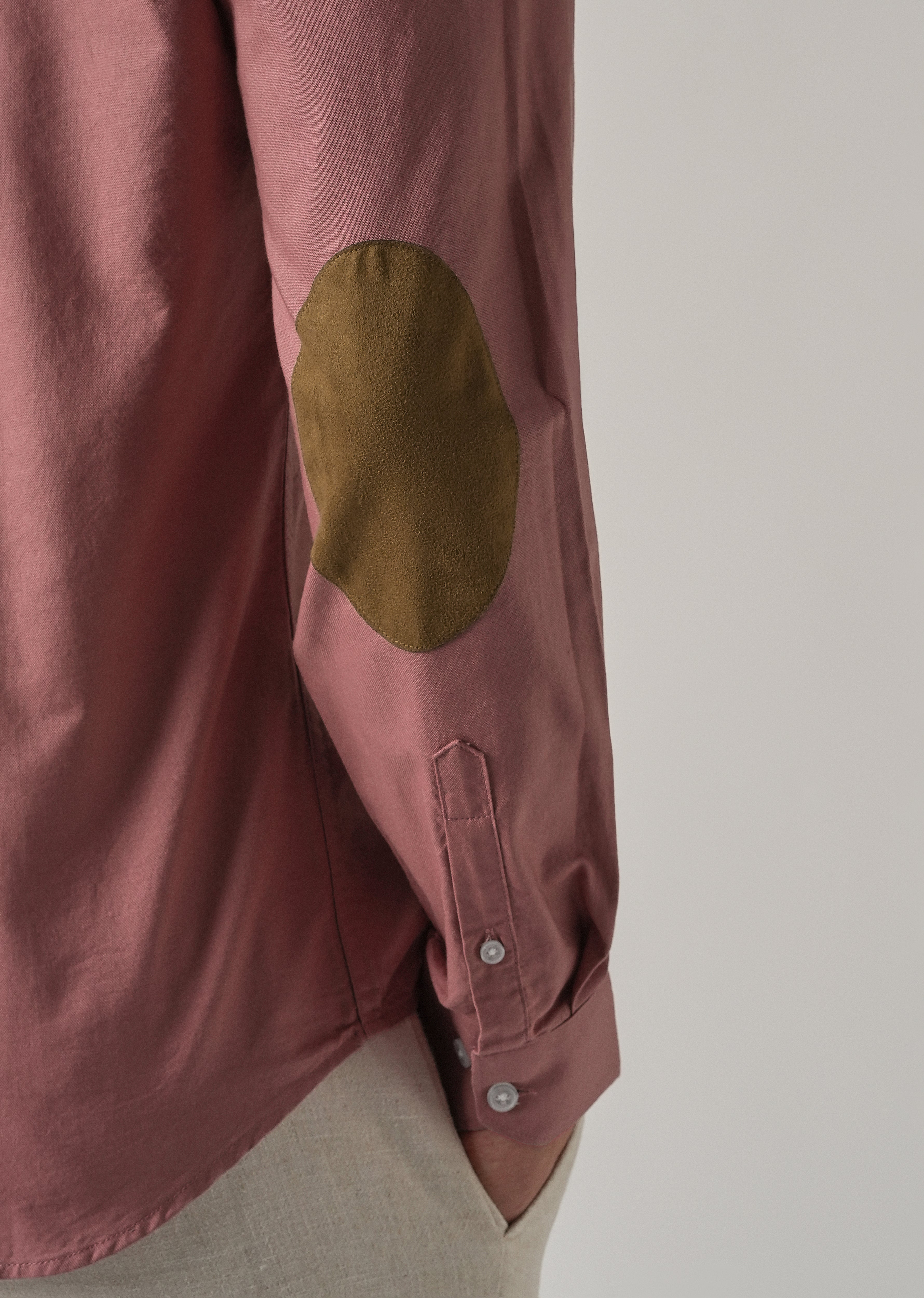 Pink Plain Elbow Patch Oxford Shirt