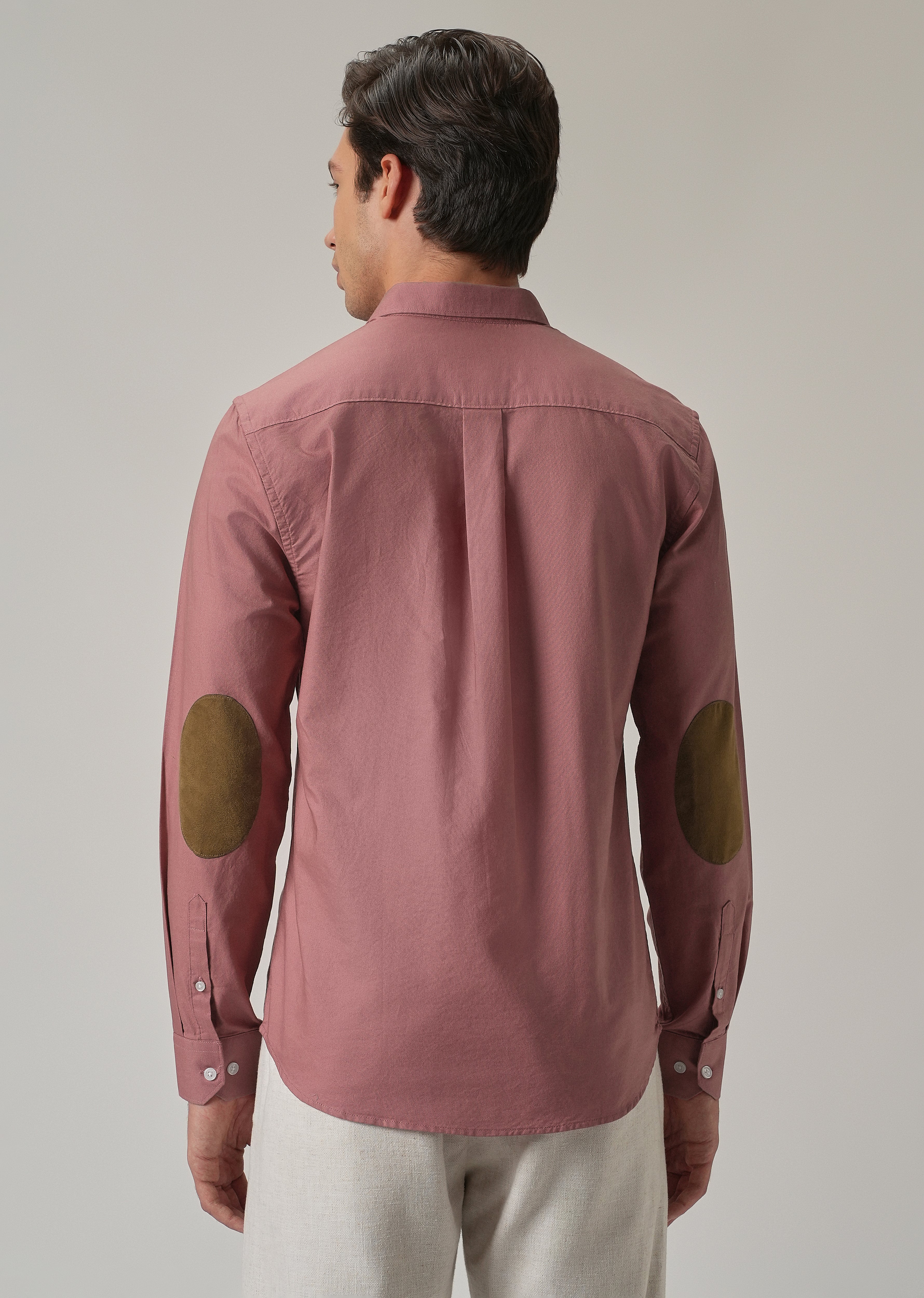 Pink Plain Elbow Patch Oxford Shirt